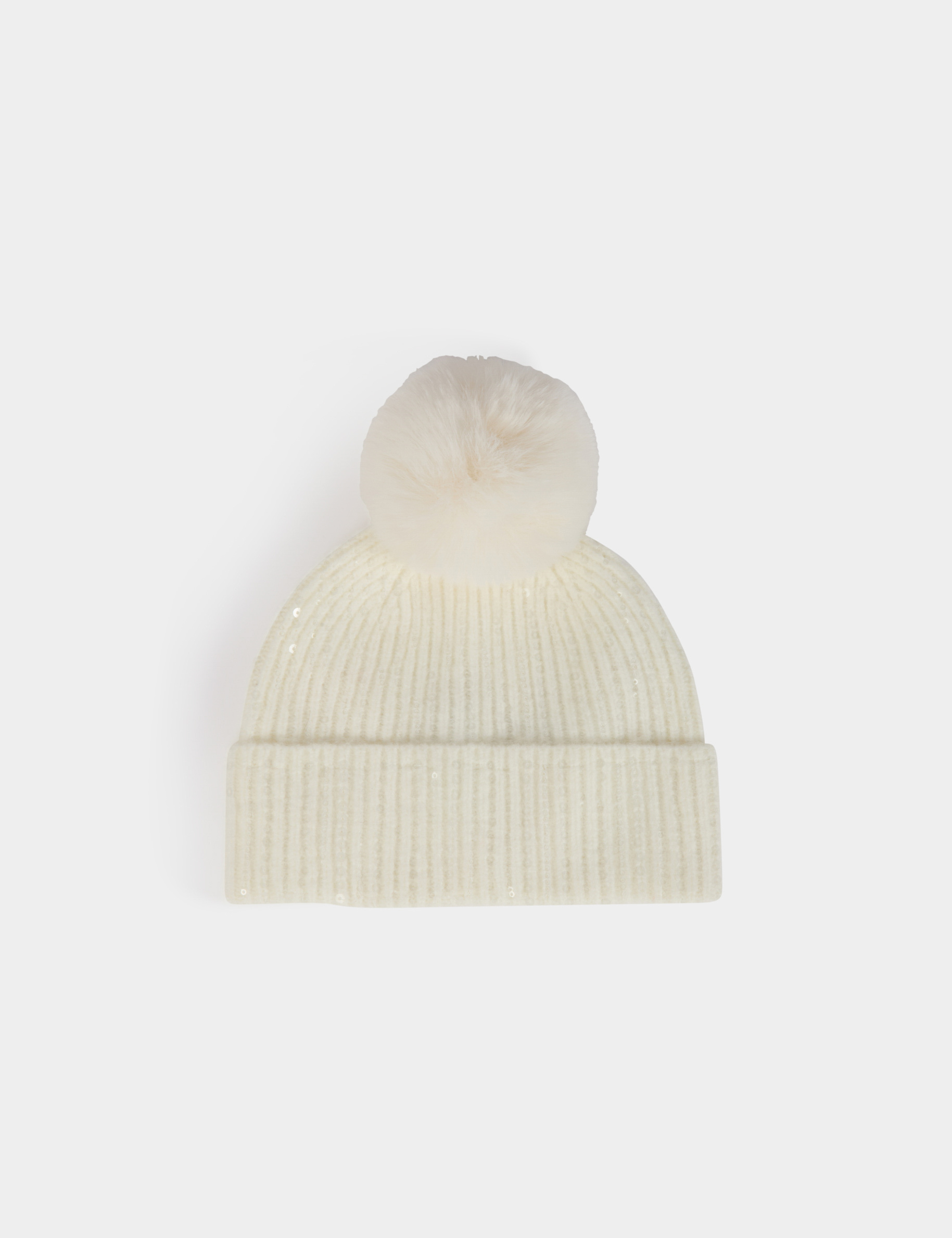 bonnet a pompon et sequins ivoire femme Bonnet à pompon et sequins ivoire femme