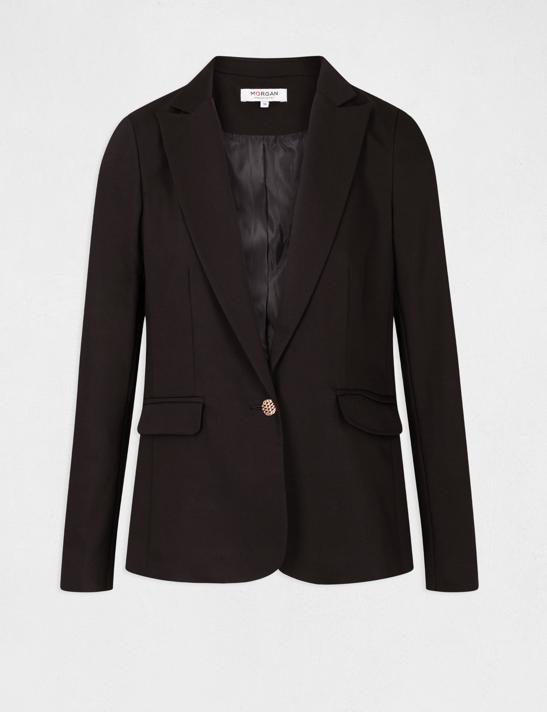 Veste tailleur droite boutonn&eacute;e noir femme