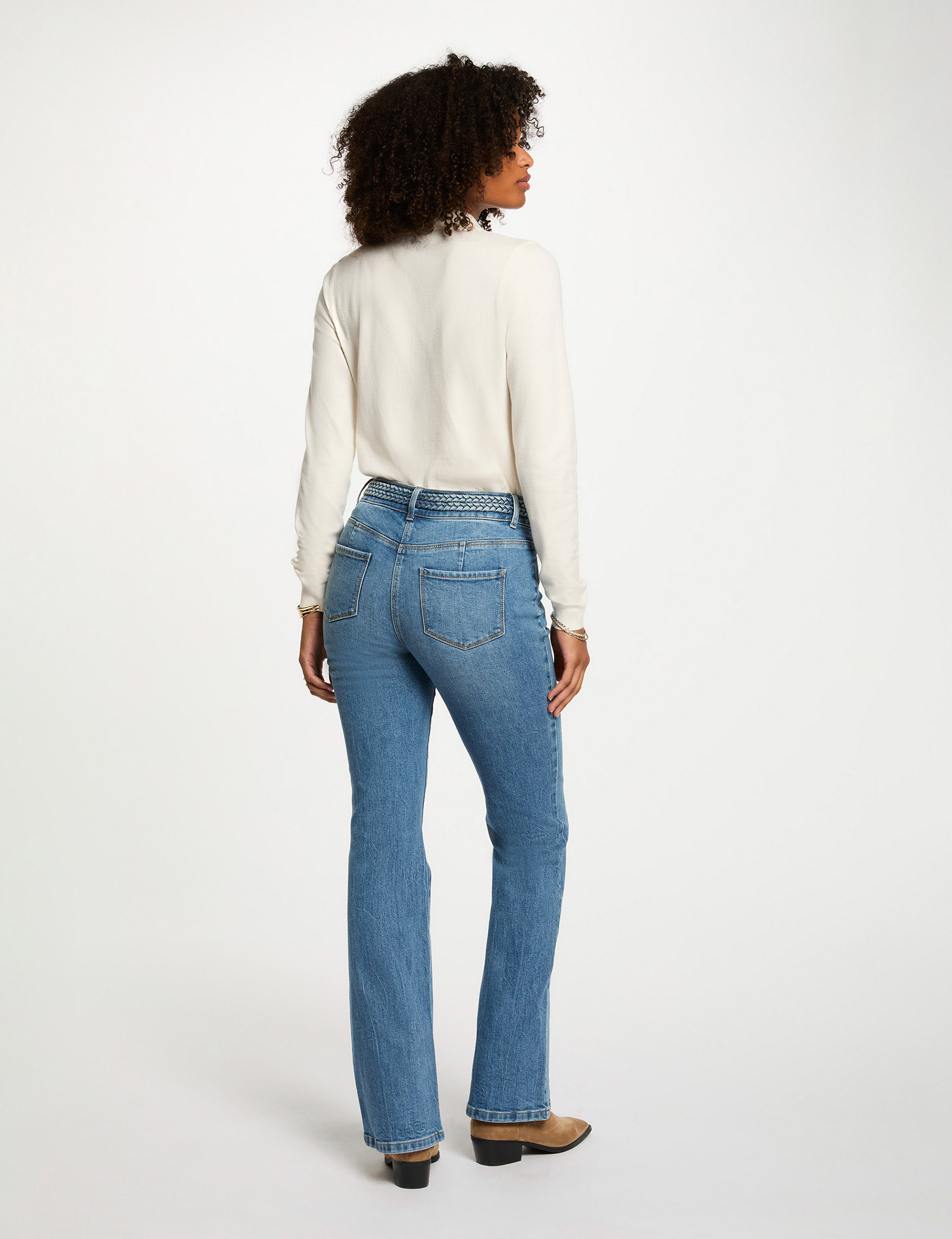 Pull col polo manches longues ivoire femme