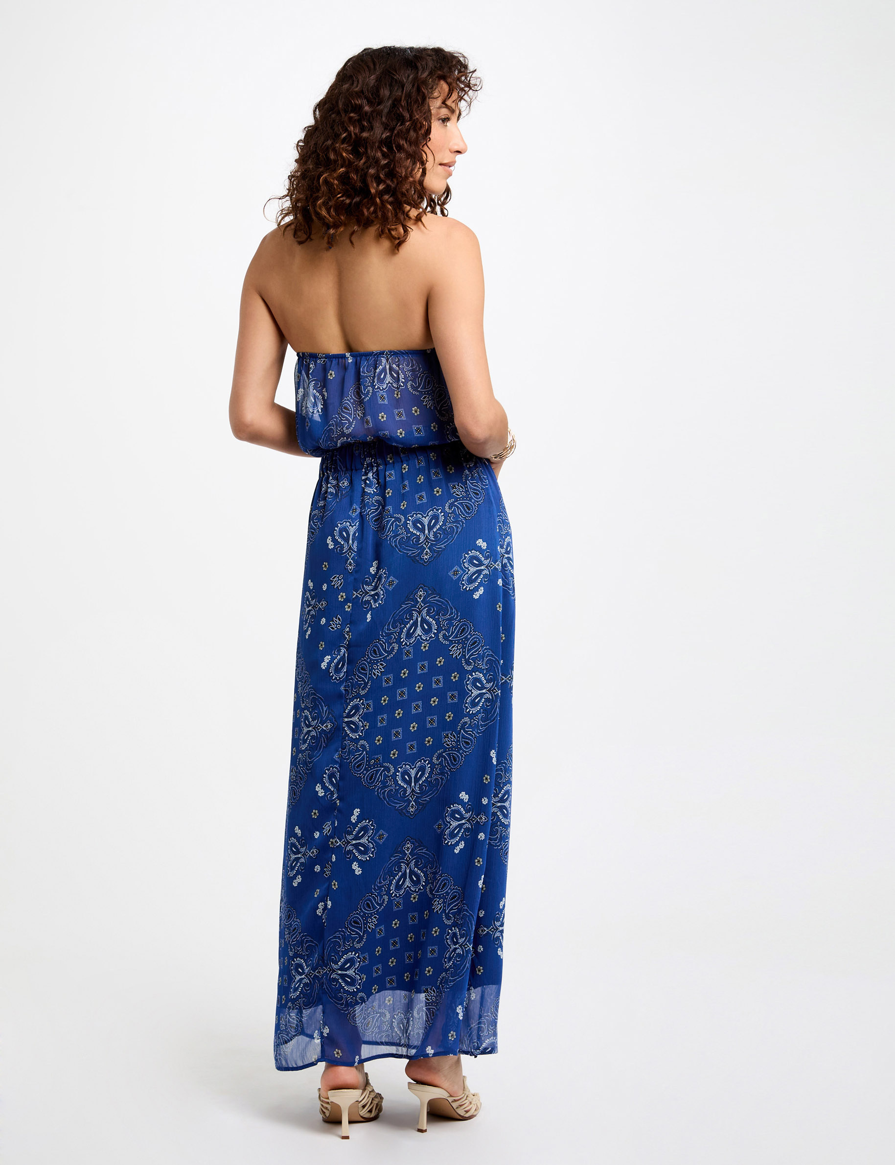 lange rechte jurk met paisleyprint meerkleurig vrouw Lange rechte jurk met paisleyprint meerkleurig vrouw