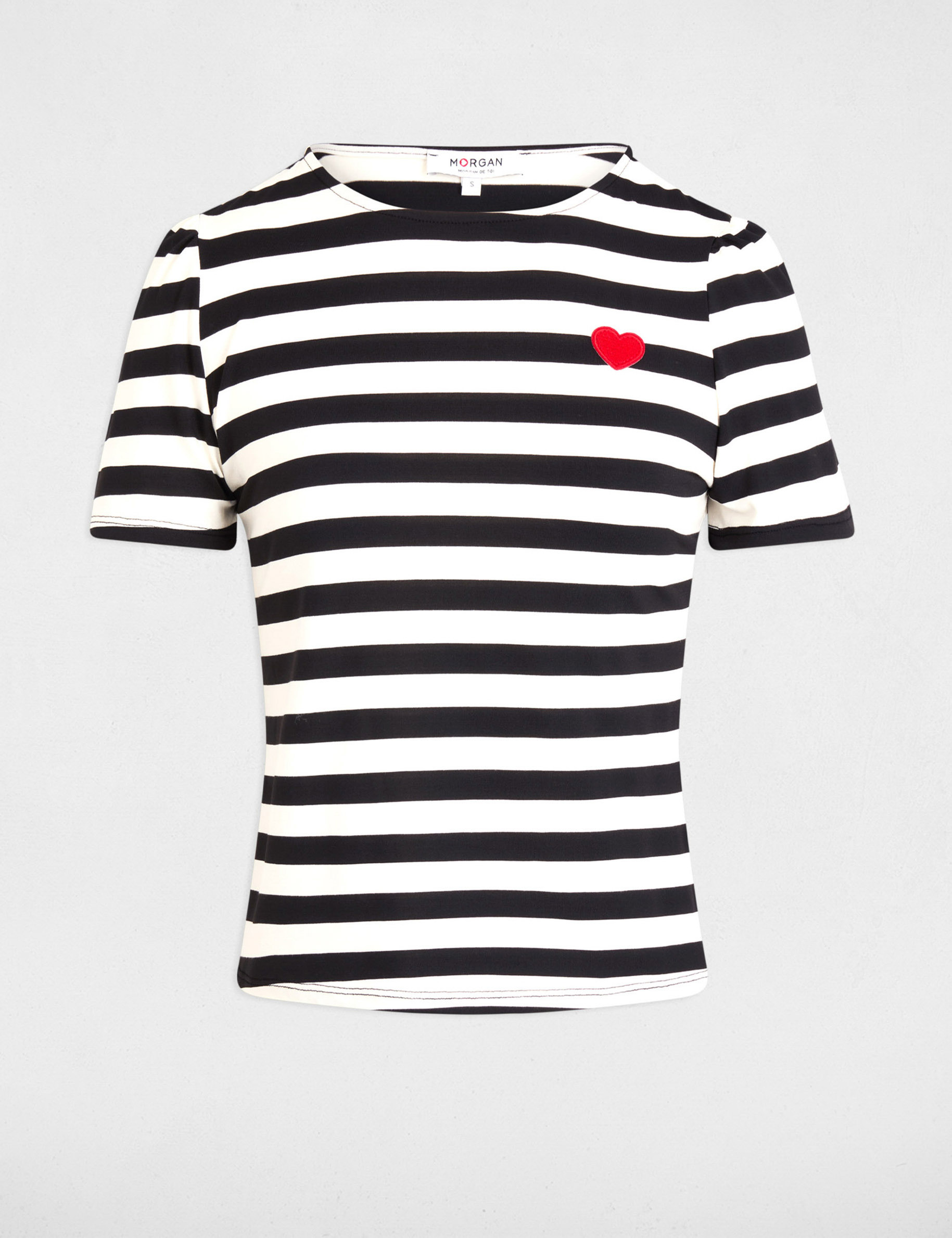 Gestreept T-shirt met korte mouwen helder wit vrouw