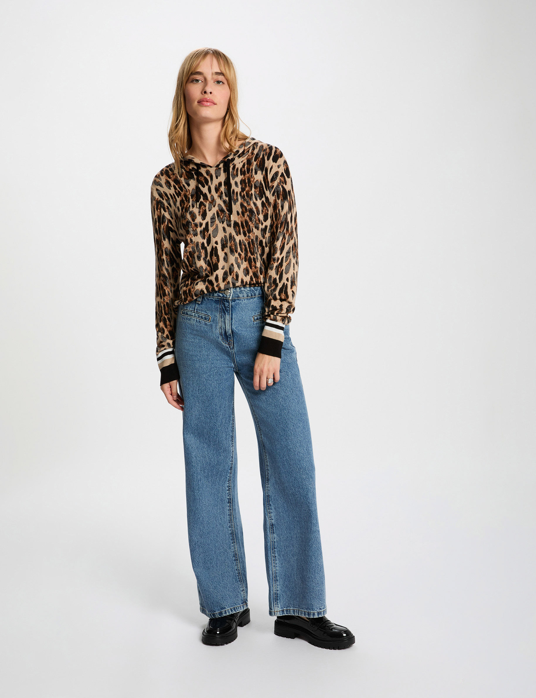 Pull droit à capuche multicolore femme