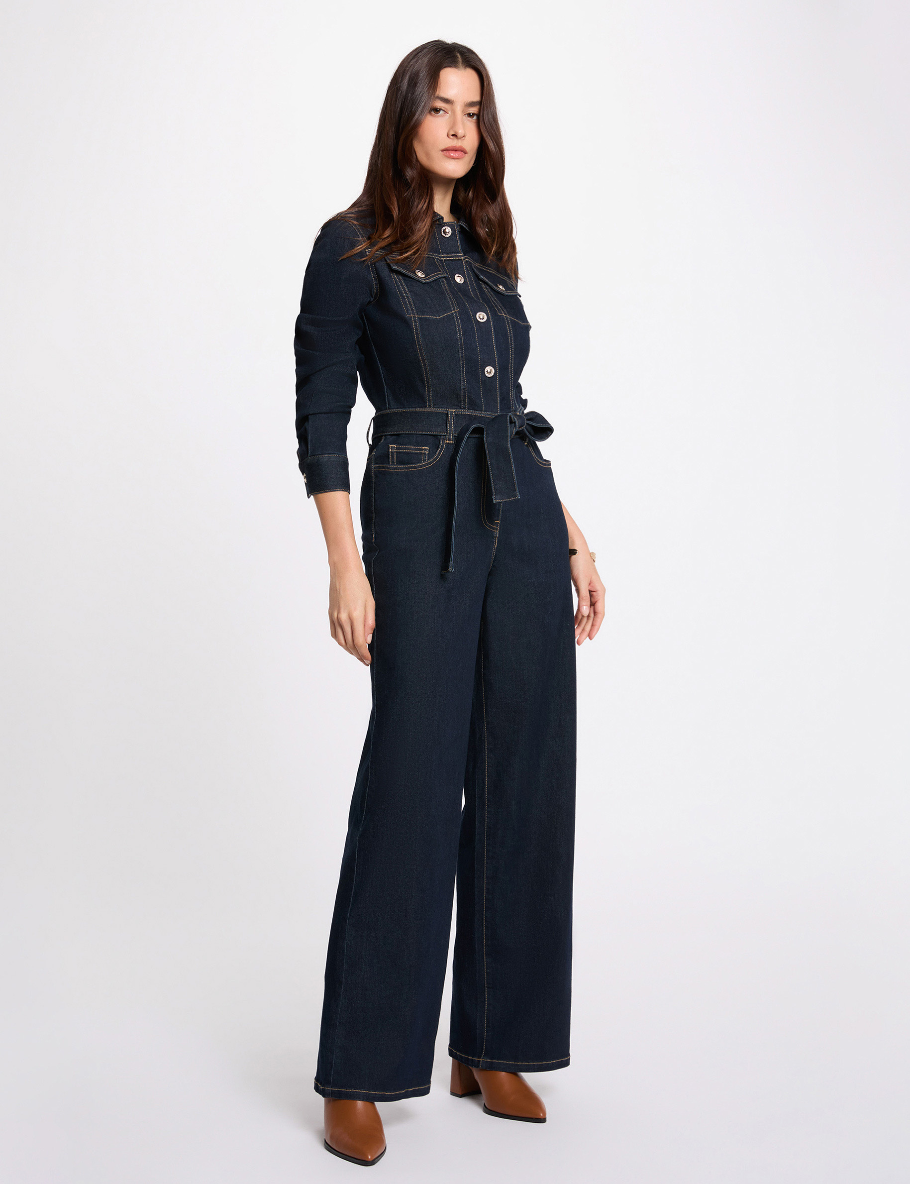 Wijde jeans jumpsuit ruw denim vrouw