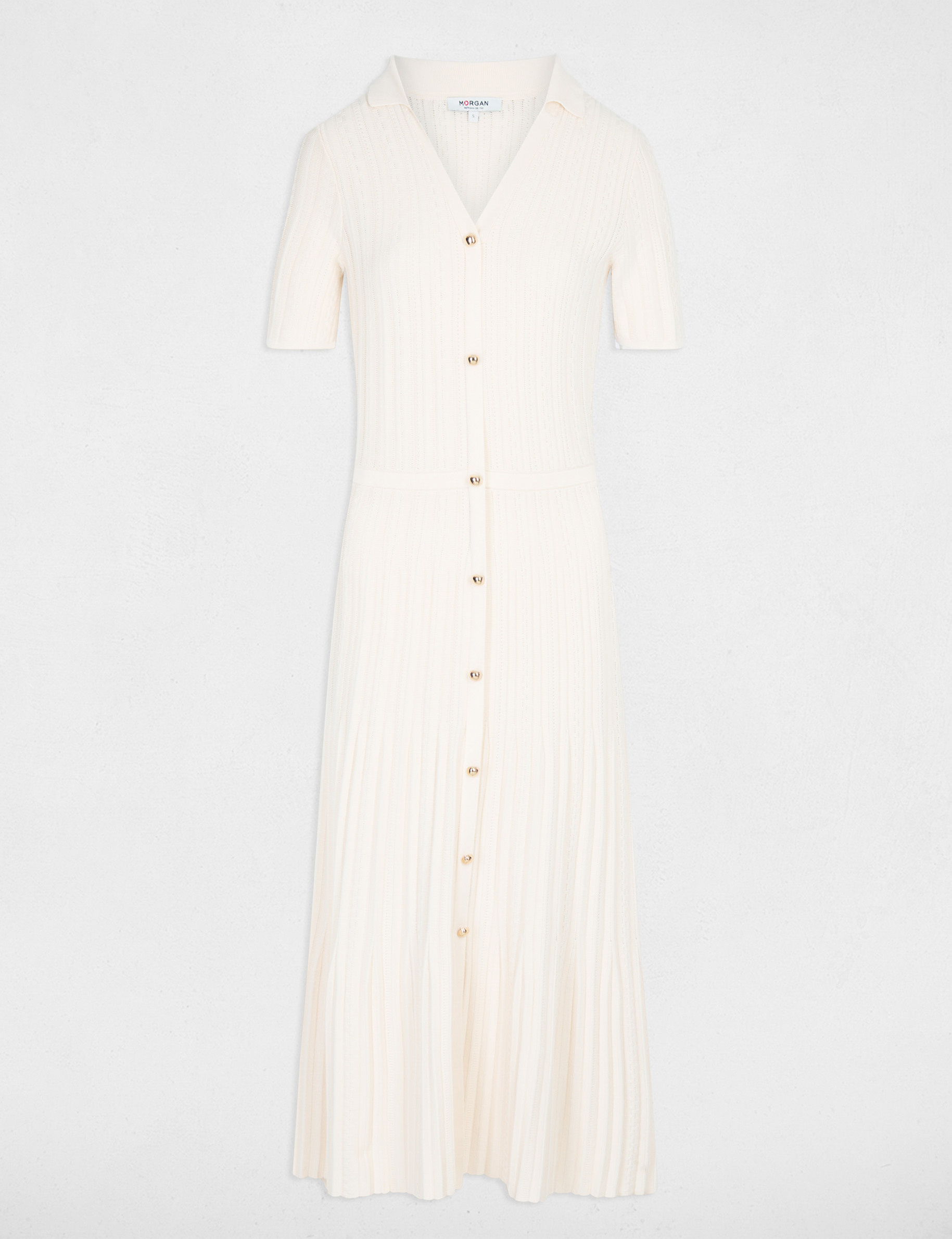 Robe tricot col &agrave; revers ivoire femme