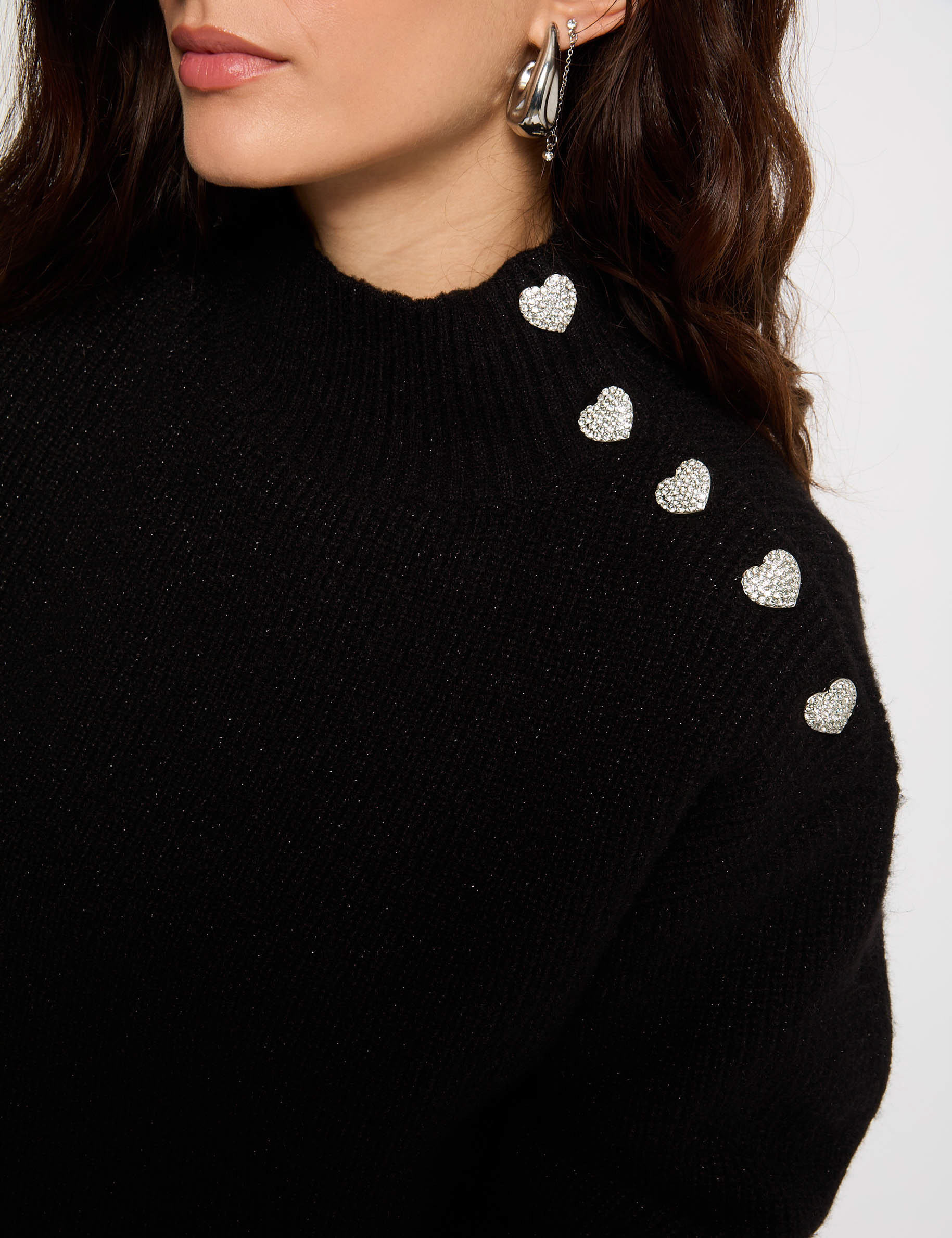 Pull manches longues avec boutons noir femme