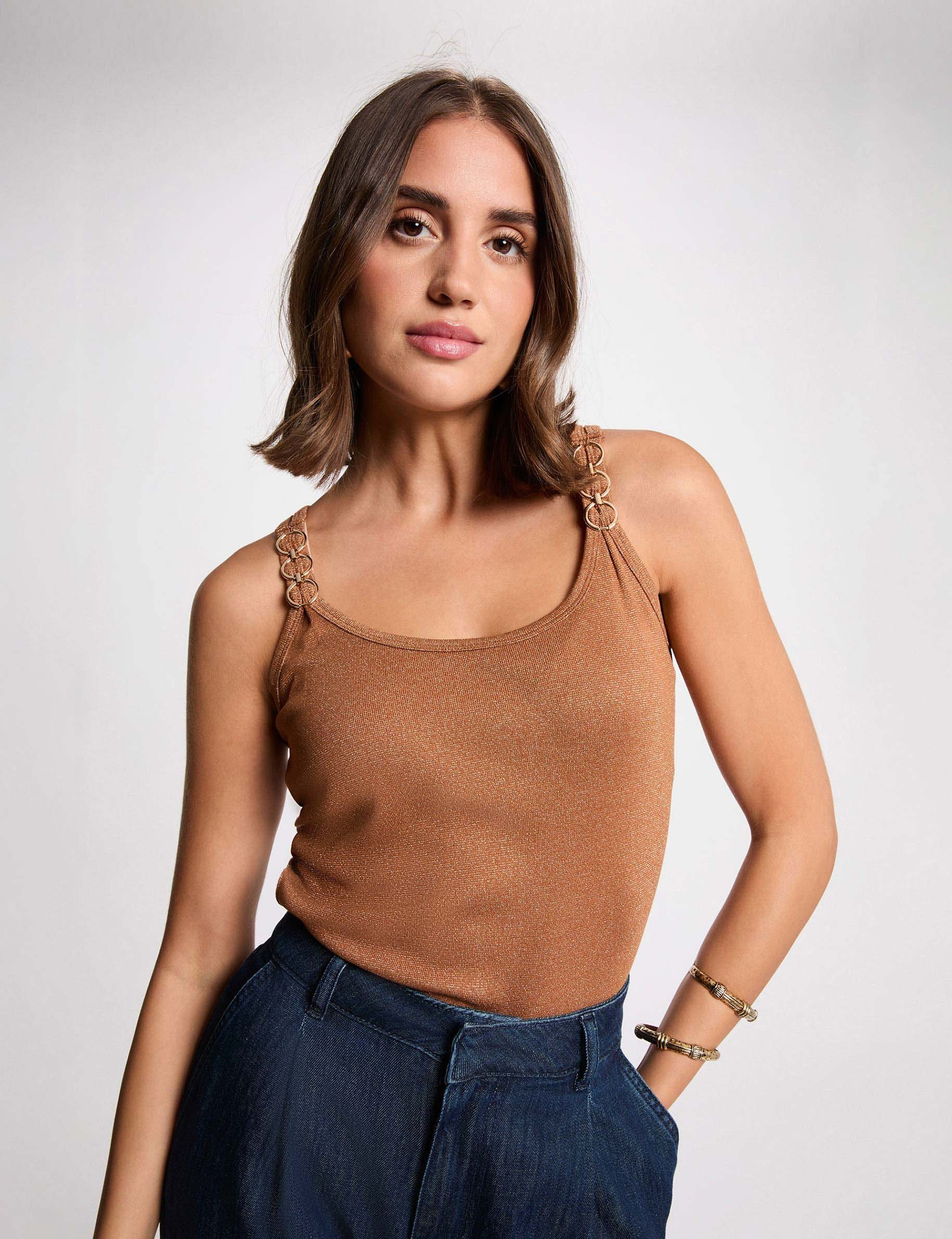 Spaghetti bandjes top camel vrouw