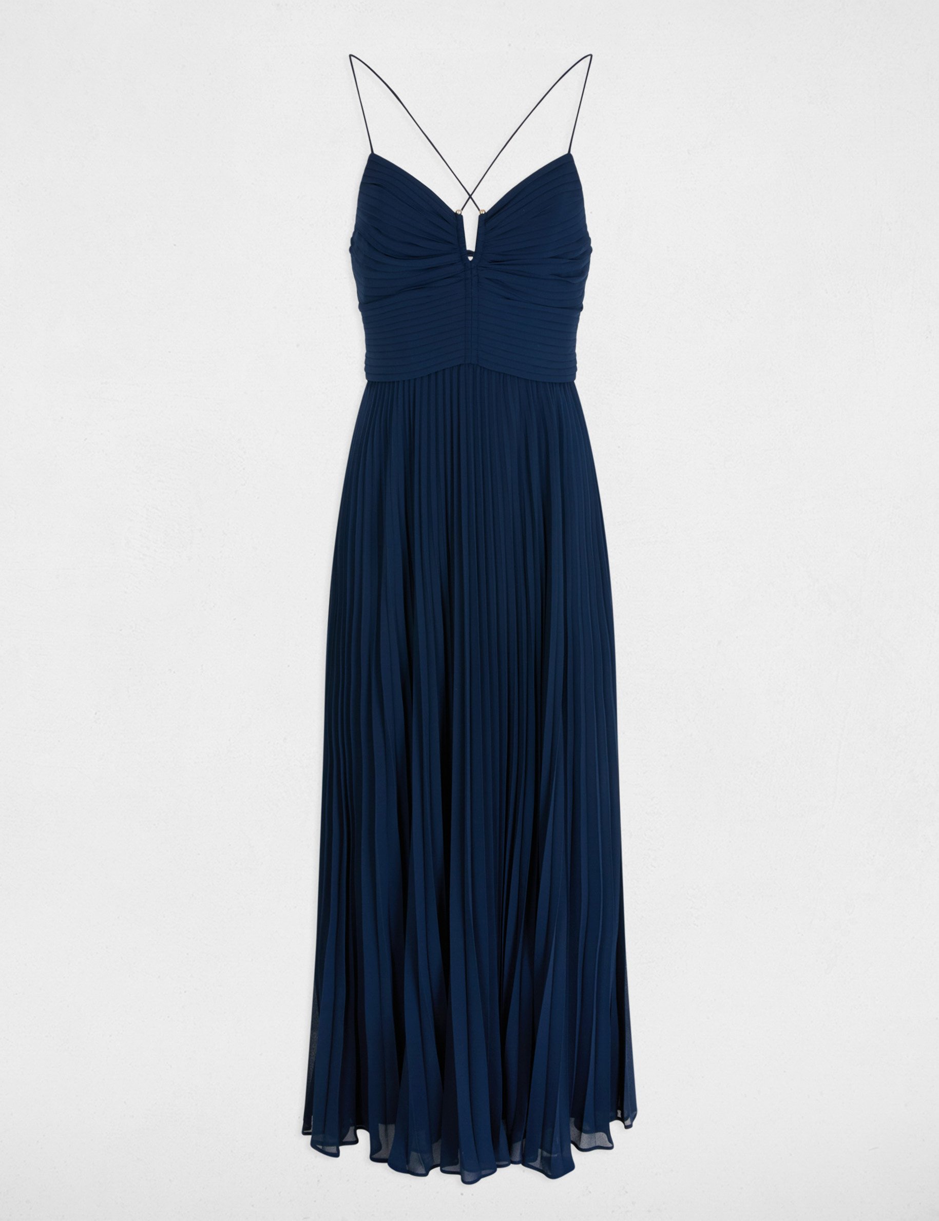Lange jurk met open rug marineblauw vrouw