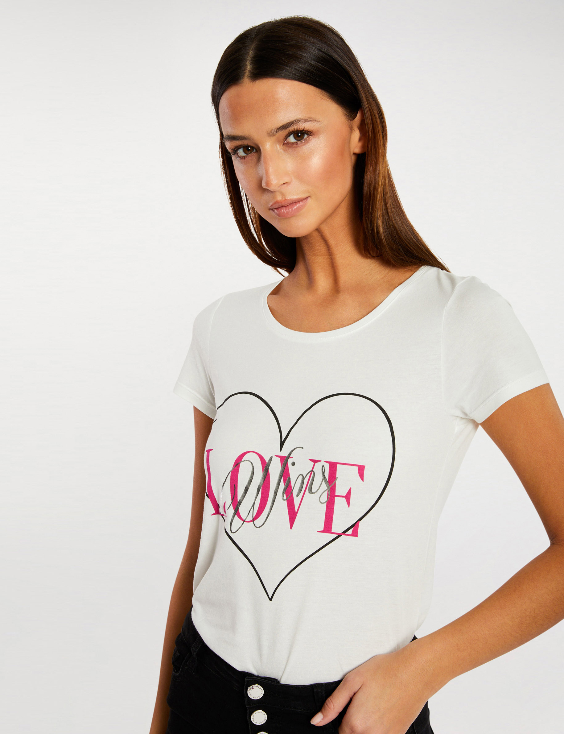 t shirt korte met mouwen ecru vrouw T-shirt korte met mouwen ecru vrouw