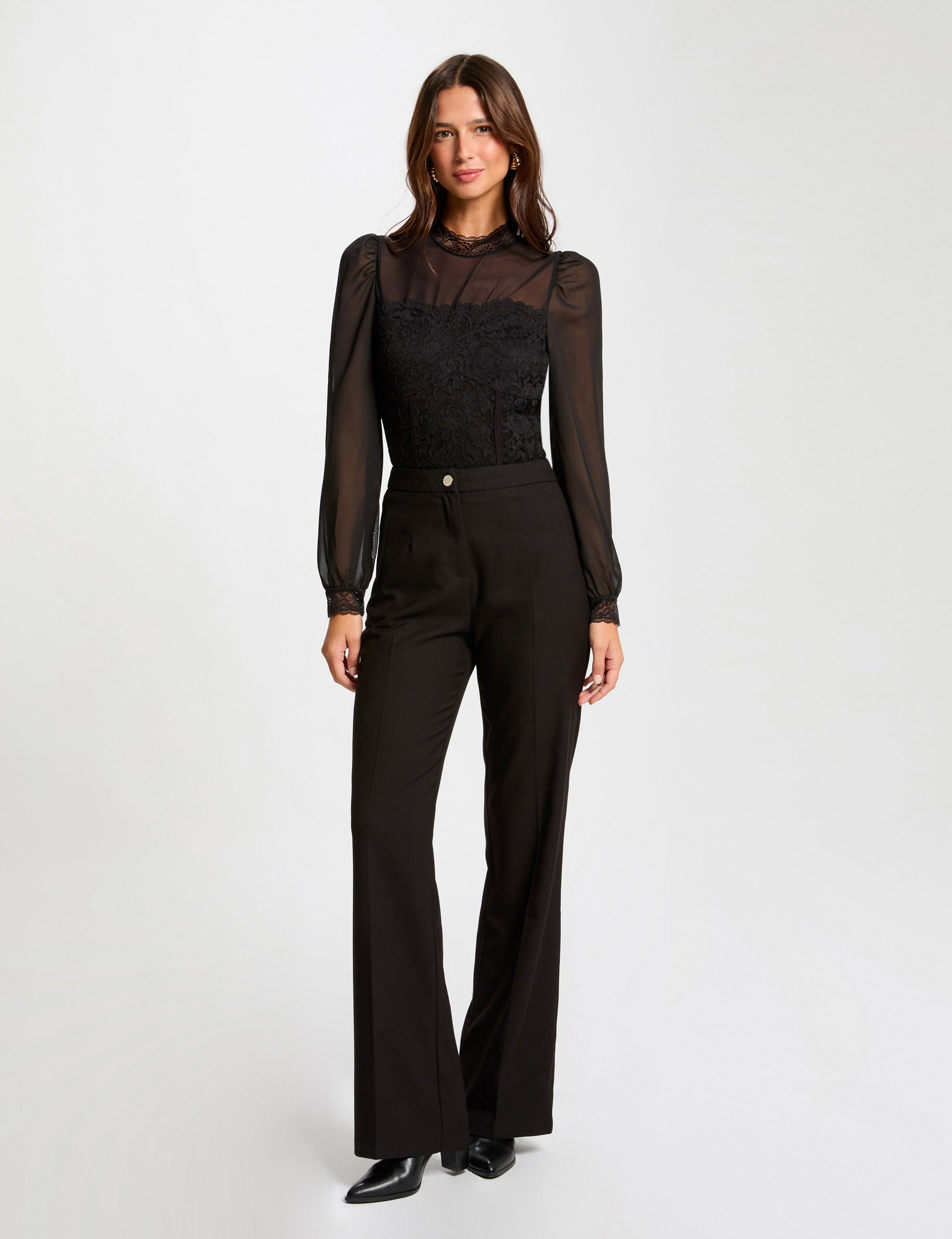 pantalon flare a pinces noir femme Pantalon flare à pinces noir femme