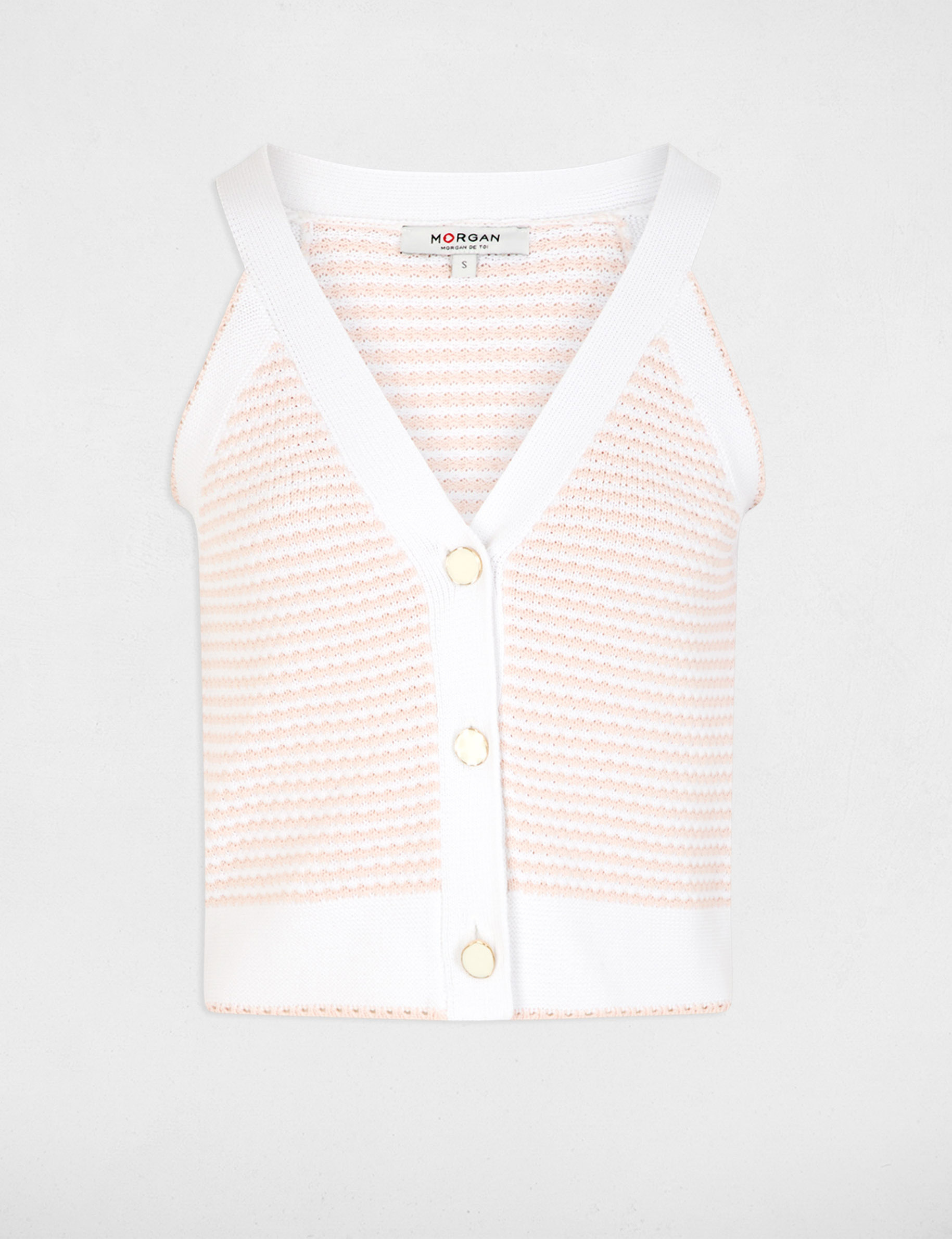 Getailleerd mouwloos vest pastelroze vrouw