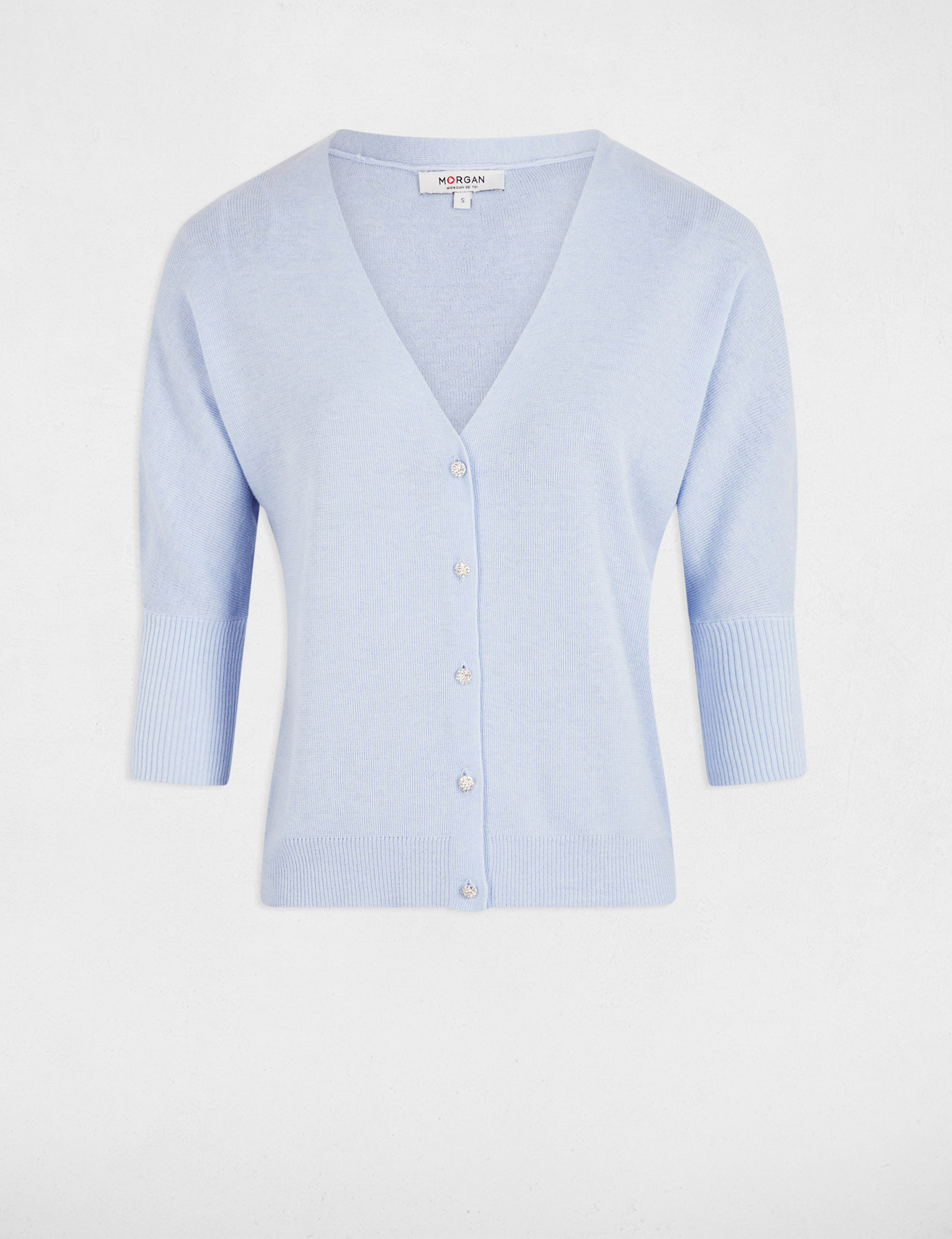 gilet col en v manches longues bleu ciel femme Gilet col en V manches longues bleu ciel femme