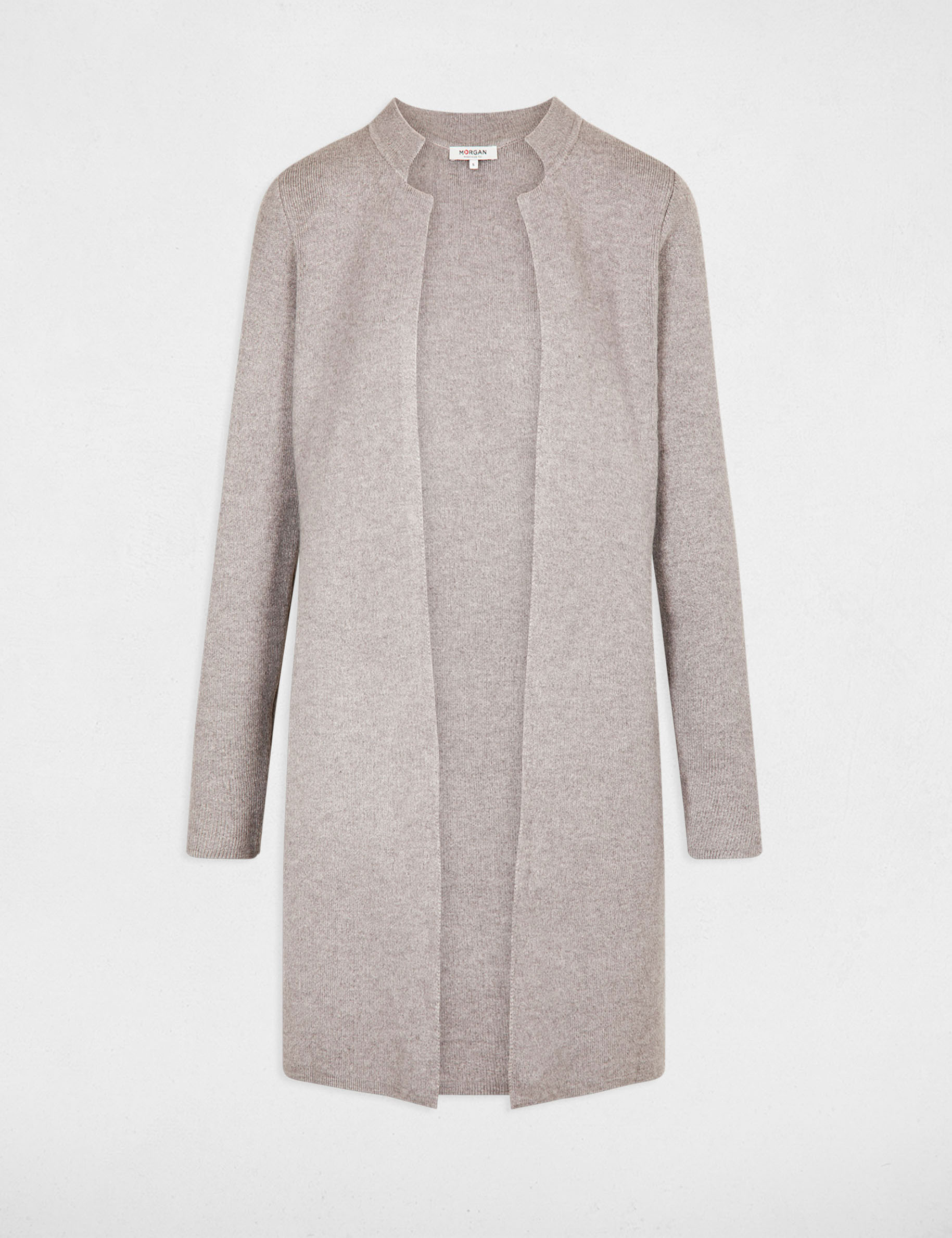 Gilet droit &agrave; col crant&eacute; gris clair femme