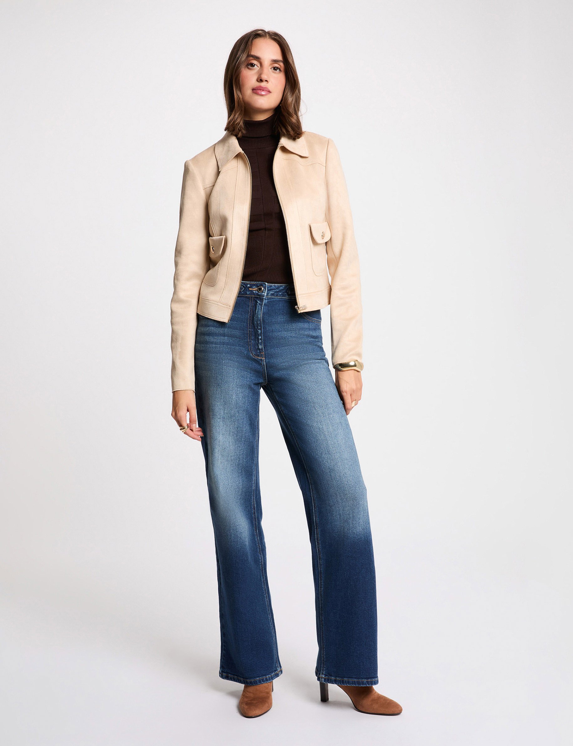 Kort suèdine jack marron clair vrouw