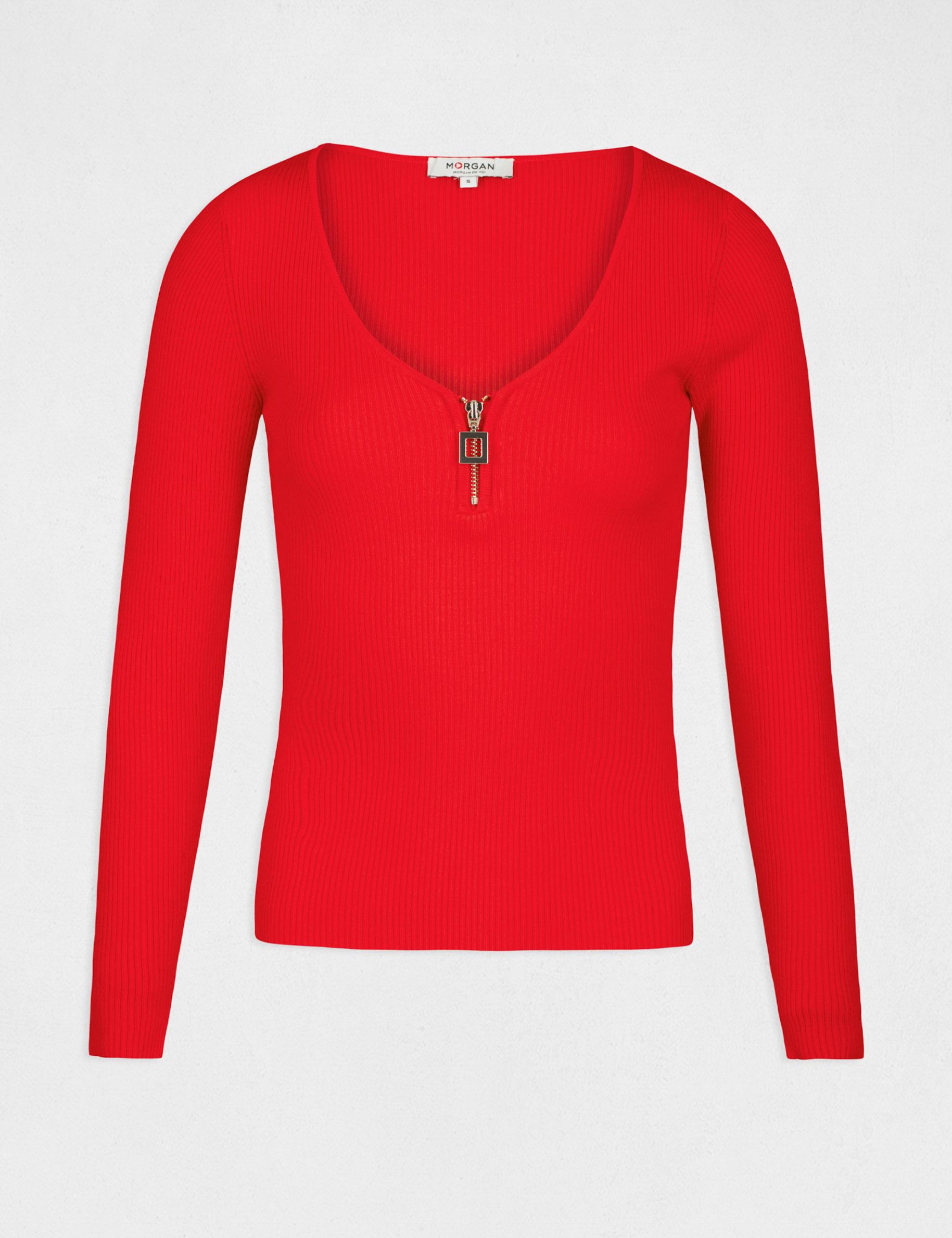 Pull manches longues avec d&eacute;tail zipp&eacute; rouge femme