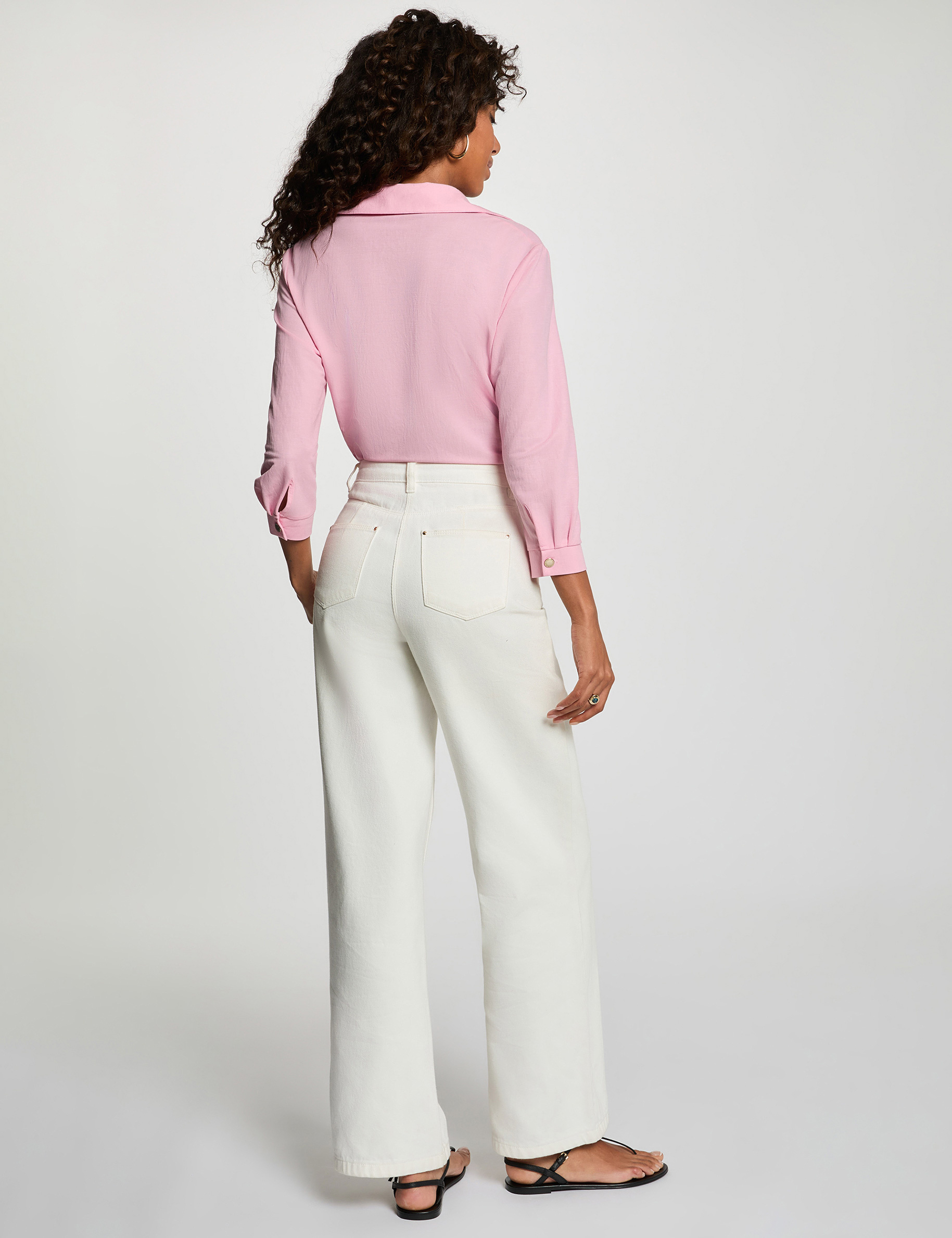 Geknoopte blouse met reverskraag pastelroze vrouw