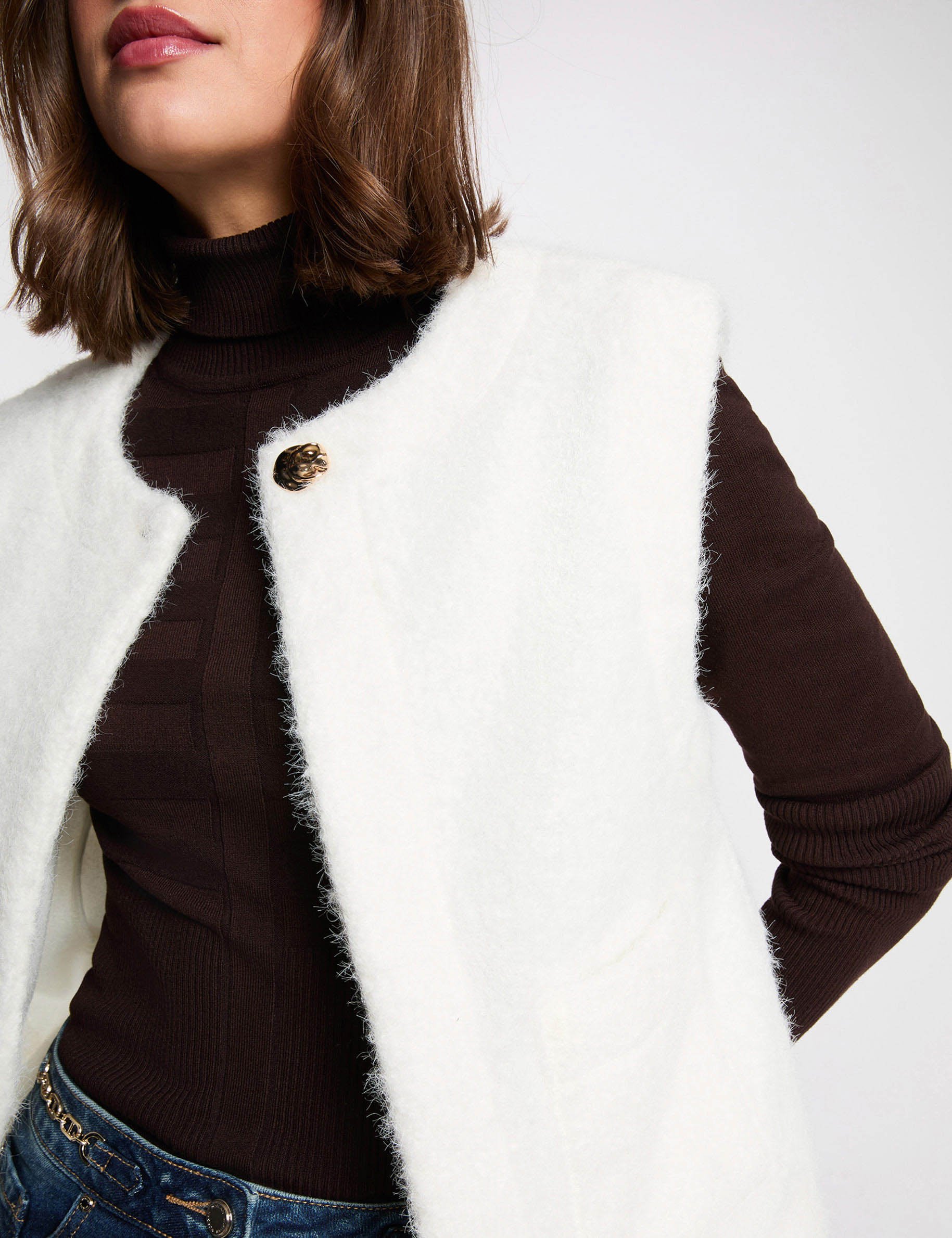 Veste sans manches ivoire femme