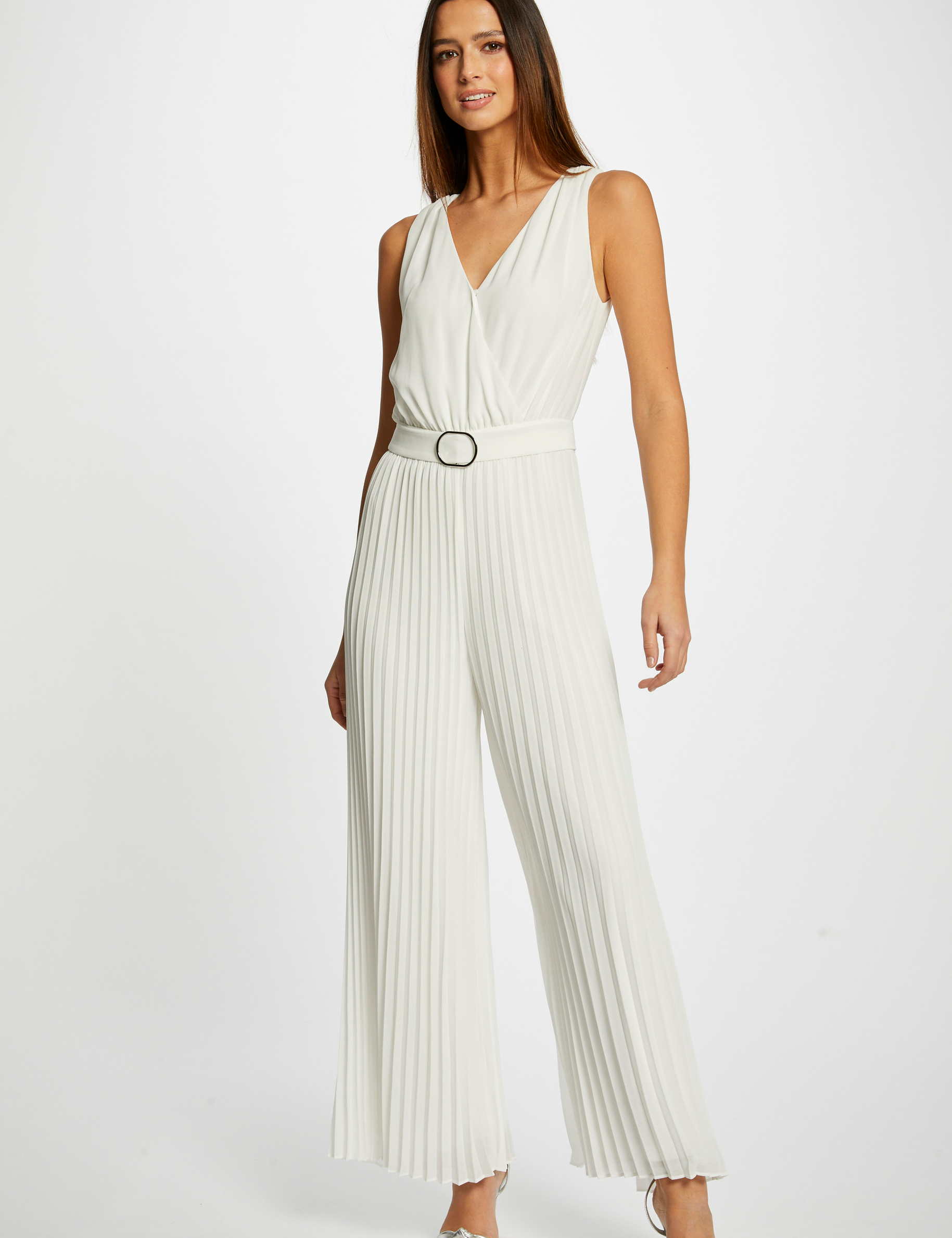 Ruimvallende jumpsuit ecru vrouw