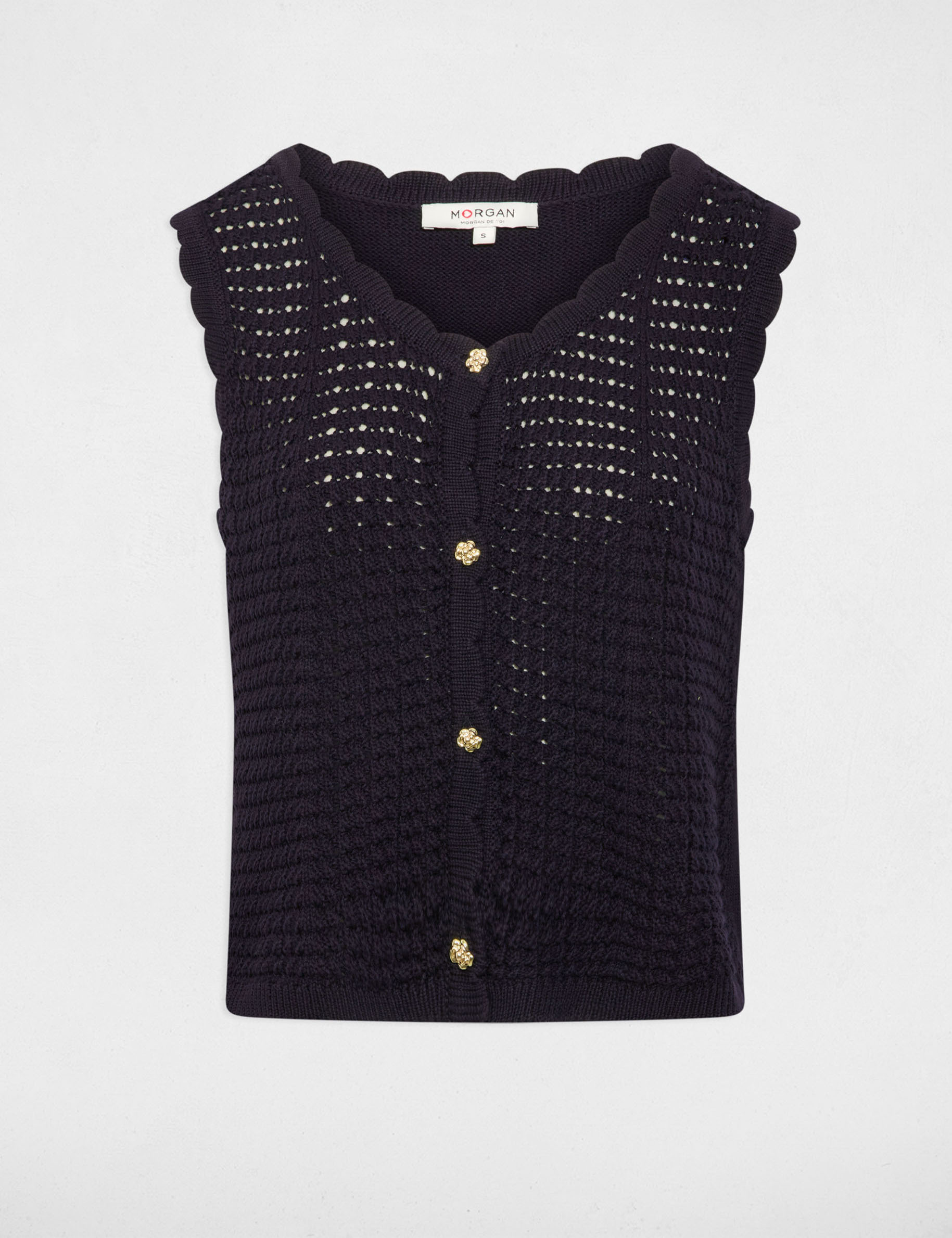 Gilet ajouré sans manches bleu marine femme