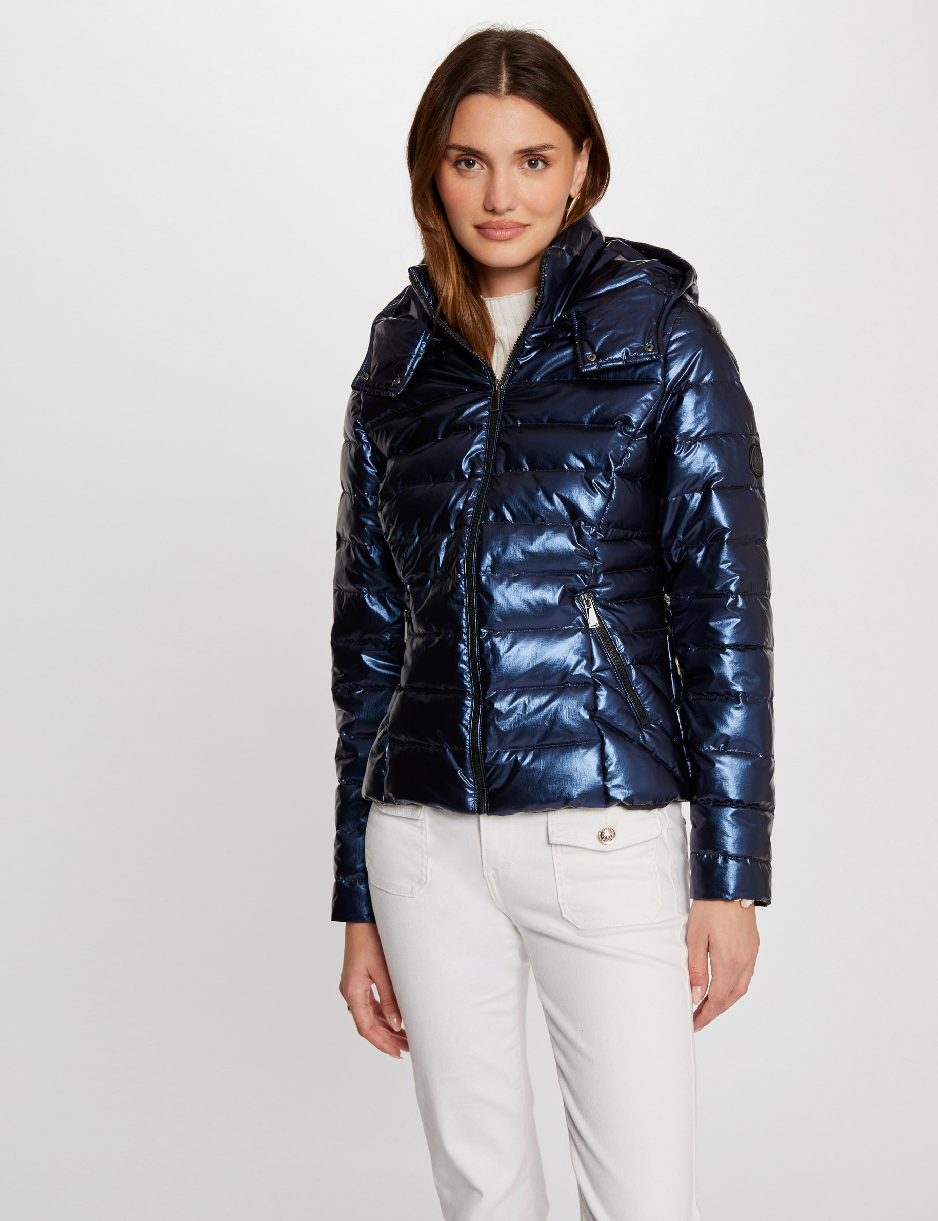 doudoune metallisee a capuche bleu femme Doudoune métallisée à capuche bleu femme