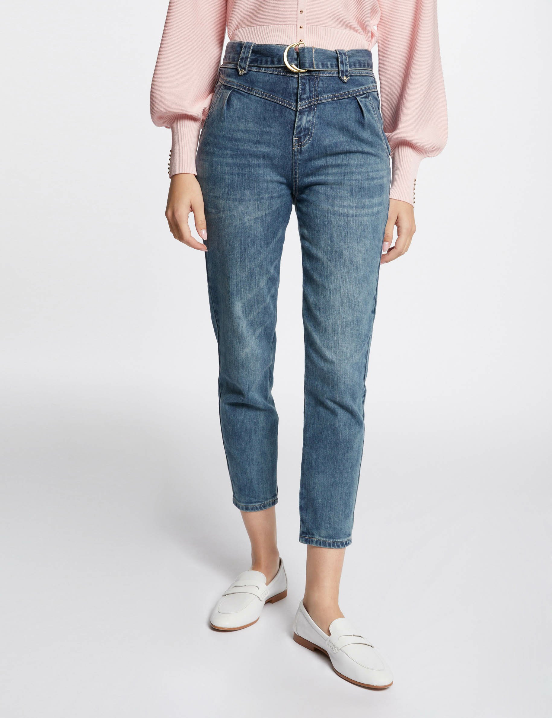 Normale 7/8e jeans met riem jean stone vrouw