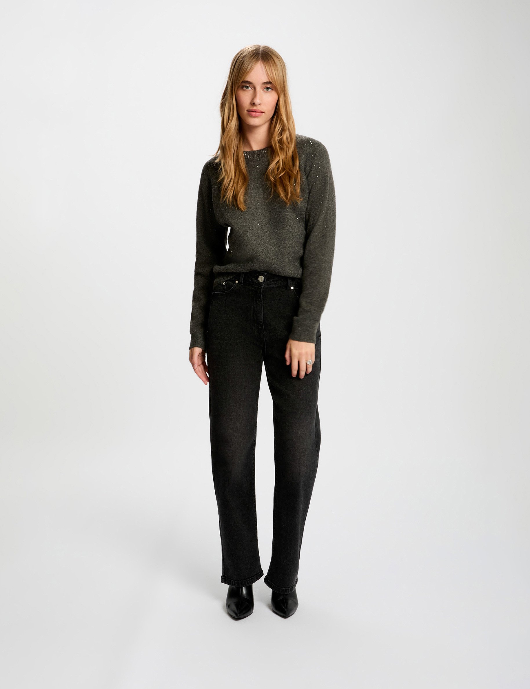 getailleerde trui met strass donkergrijs vrouw Getailleerde trui met strass donkergrijs vrouw