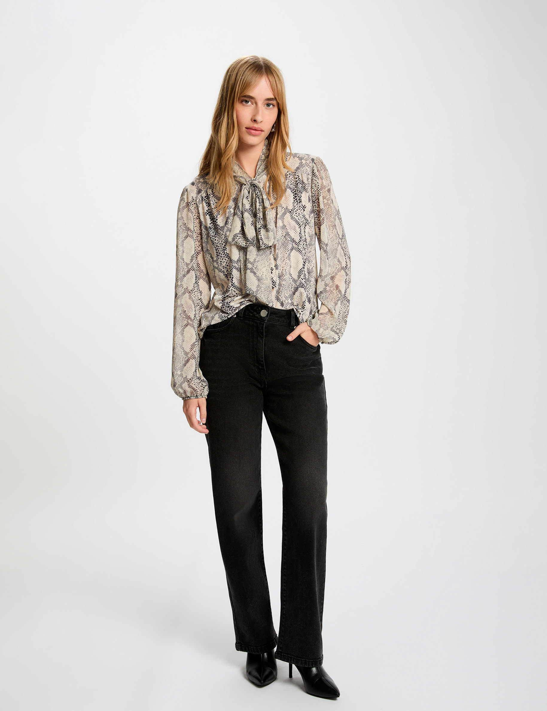 T-shirt col lavallière multicolore femme
