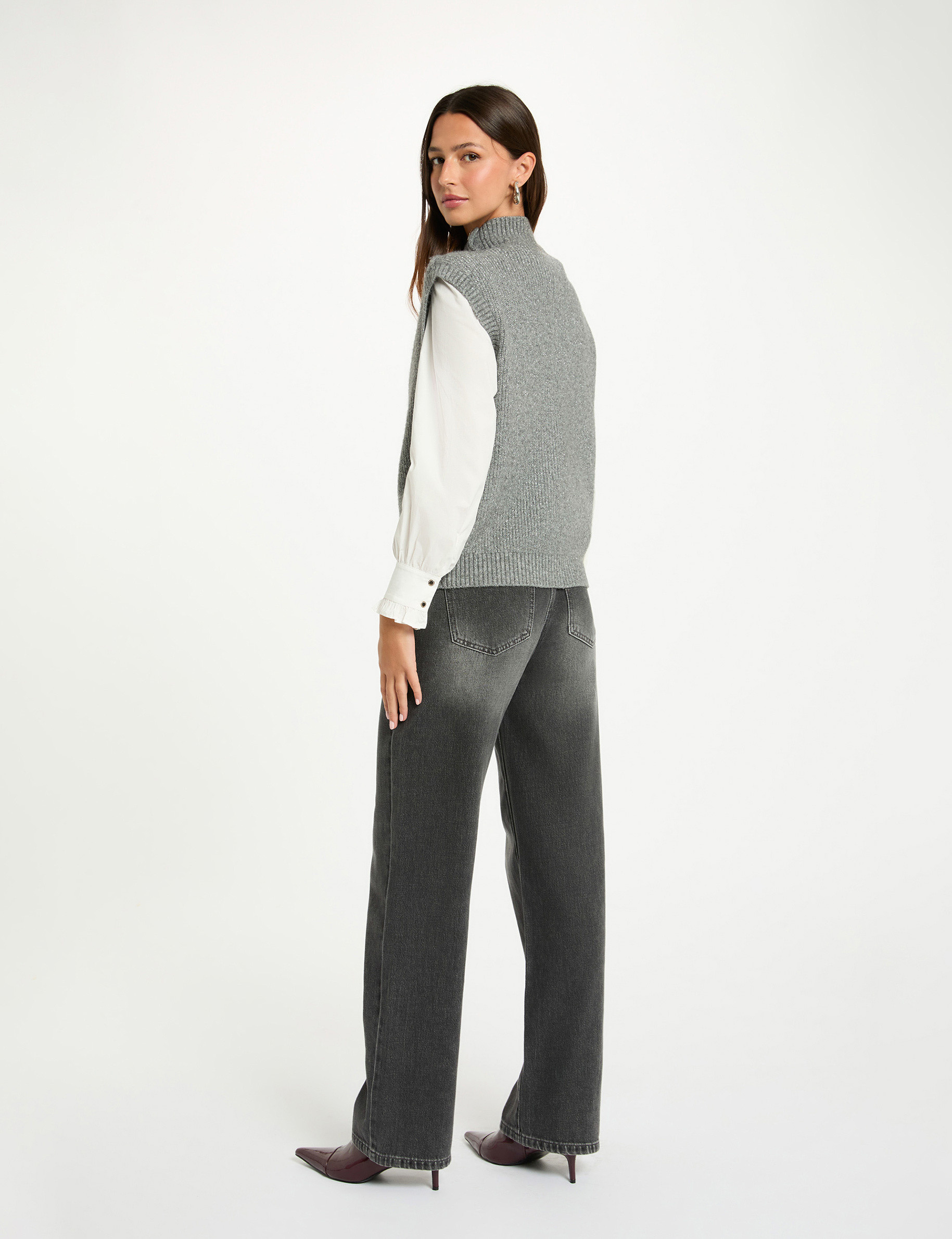 Pull sans manches gris foncé femme