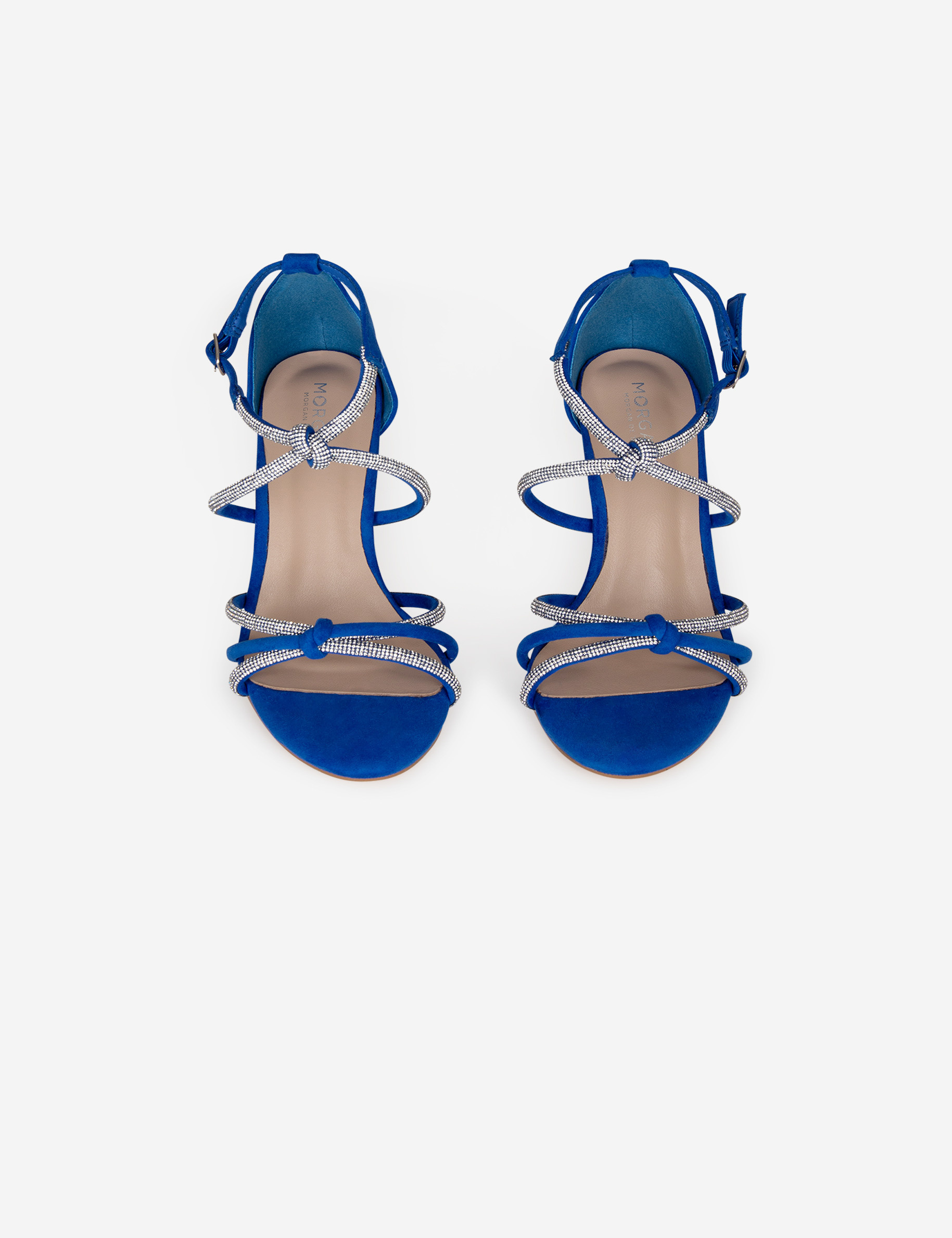Sandalen met hak en bandjes van strass bleu vrouw
