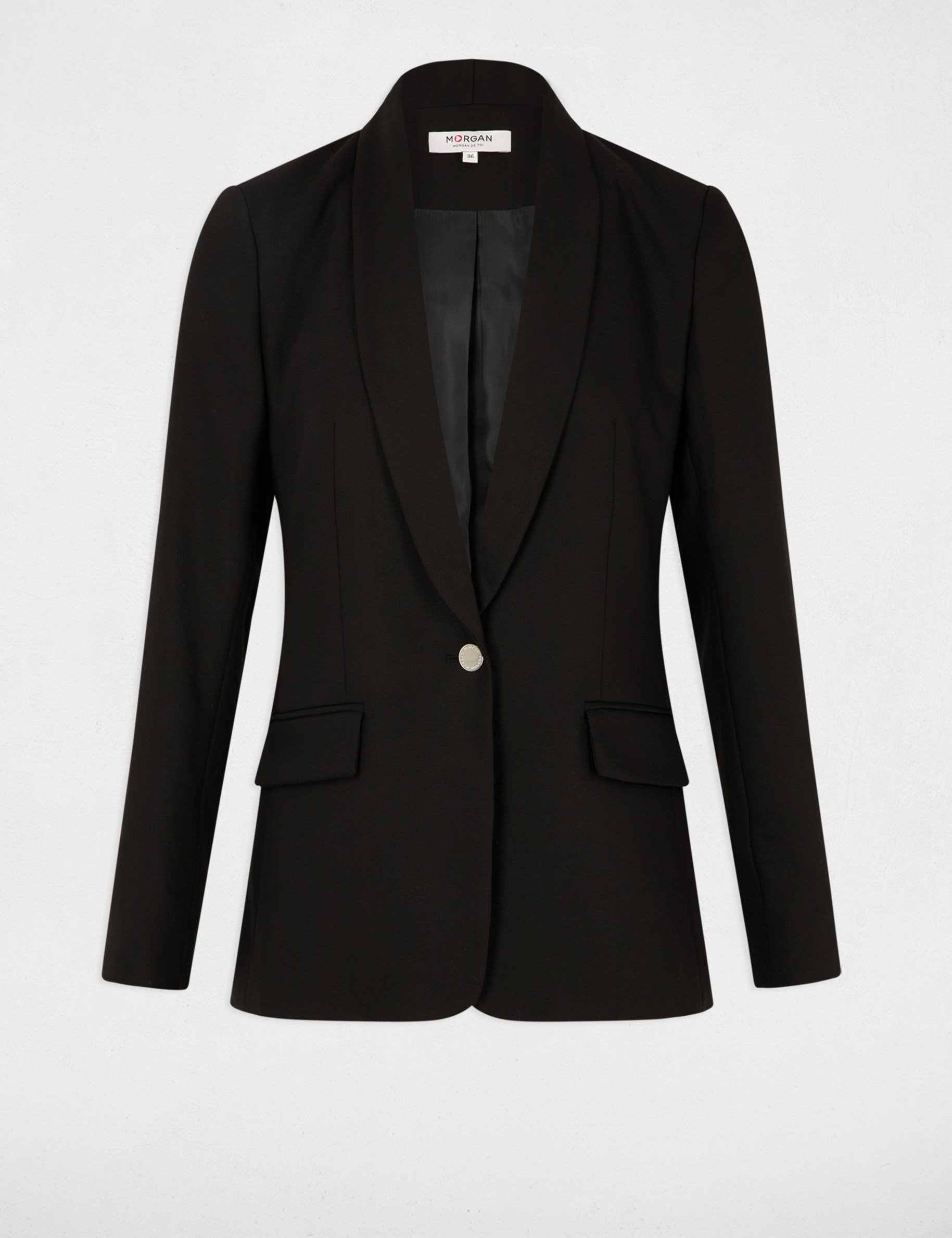 Korte jas met sjaalkraag zwart vrouw