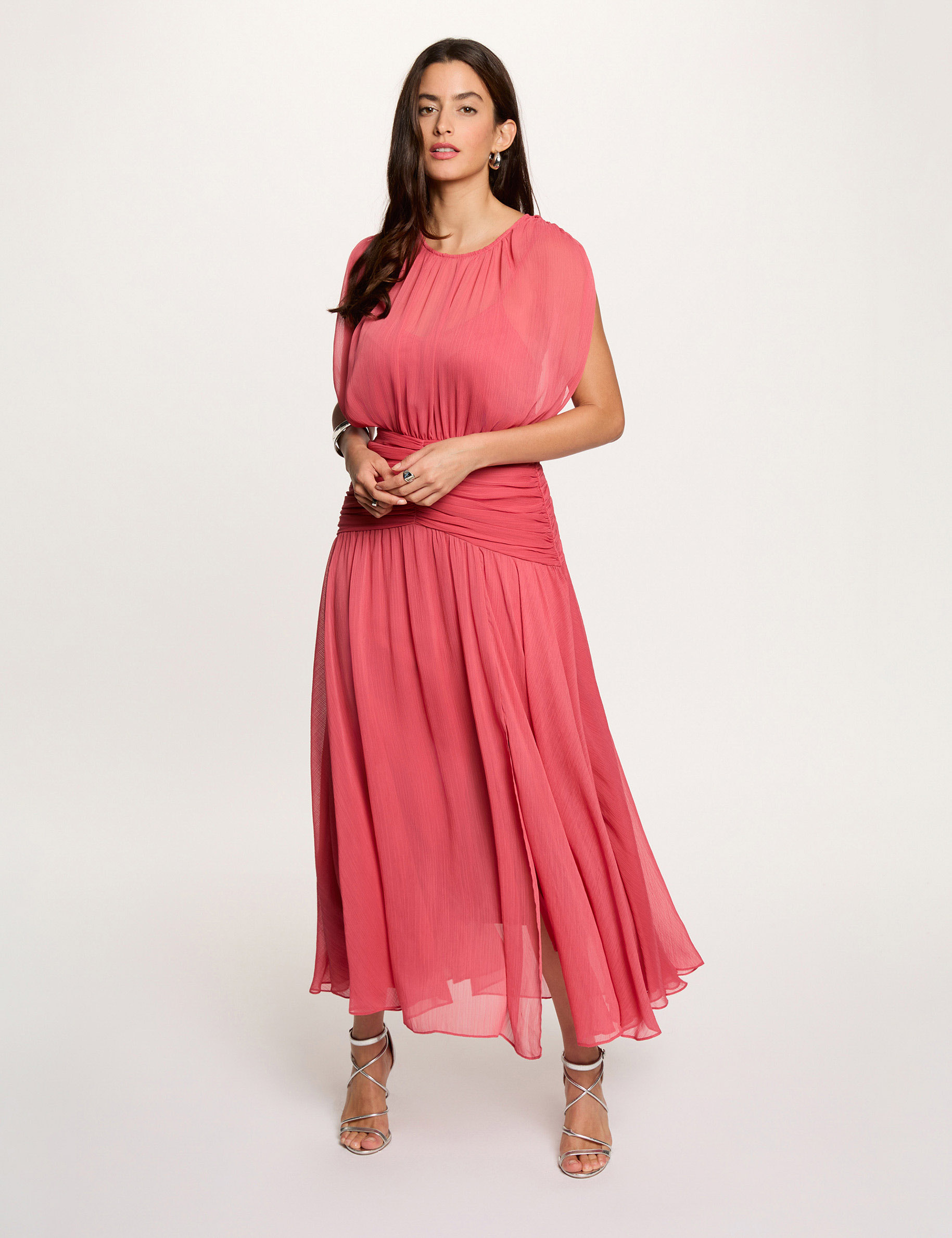 Robe longue drap&eacute;e vieux rose femme