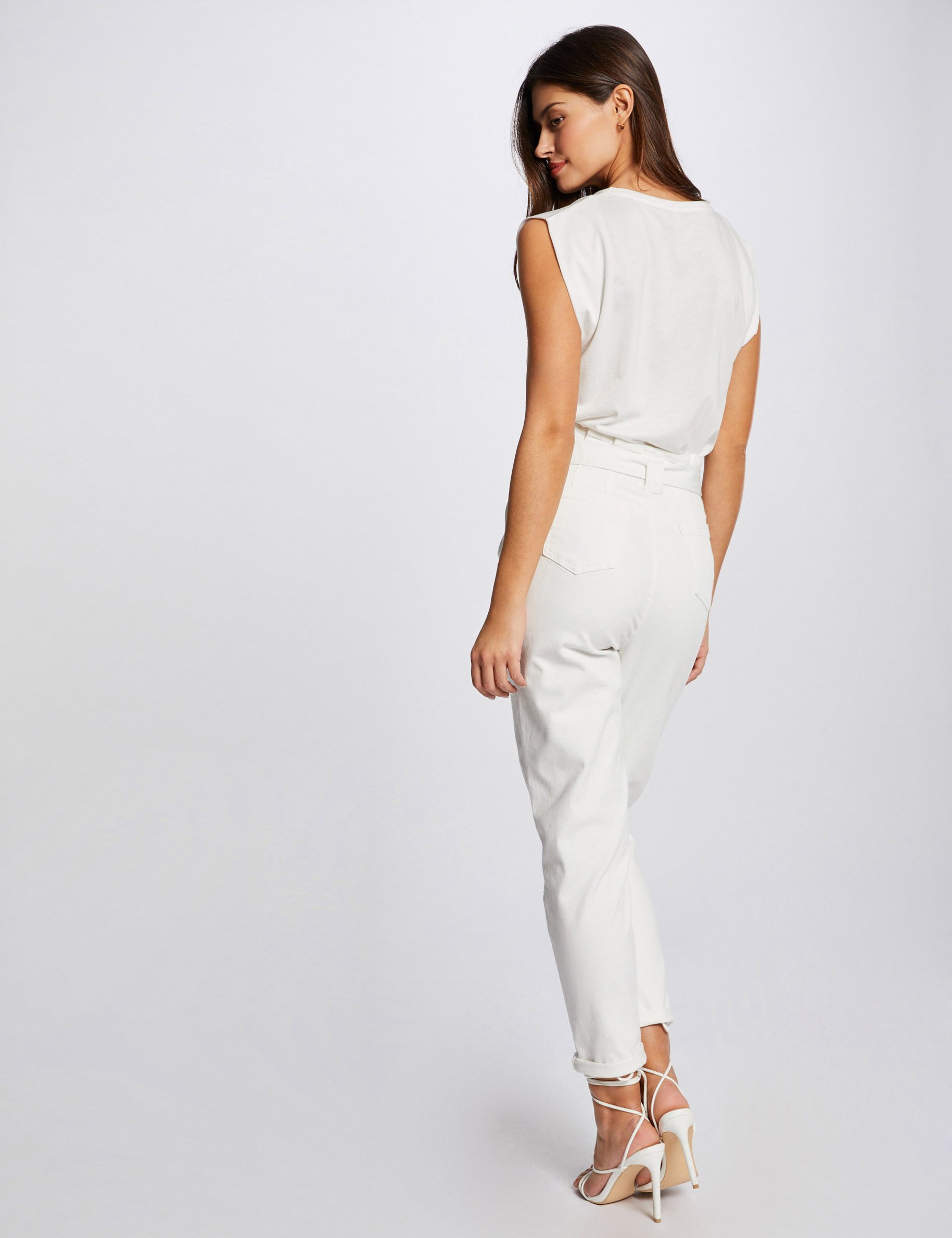 T-shirt manches courtes &agrave; inscription ecru femme