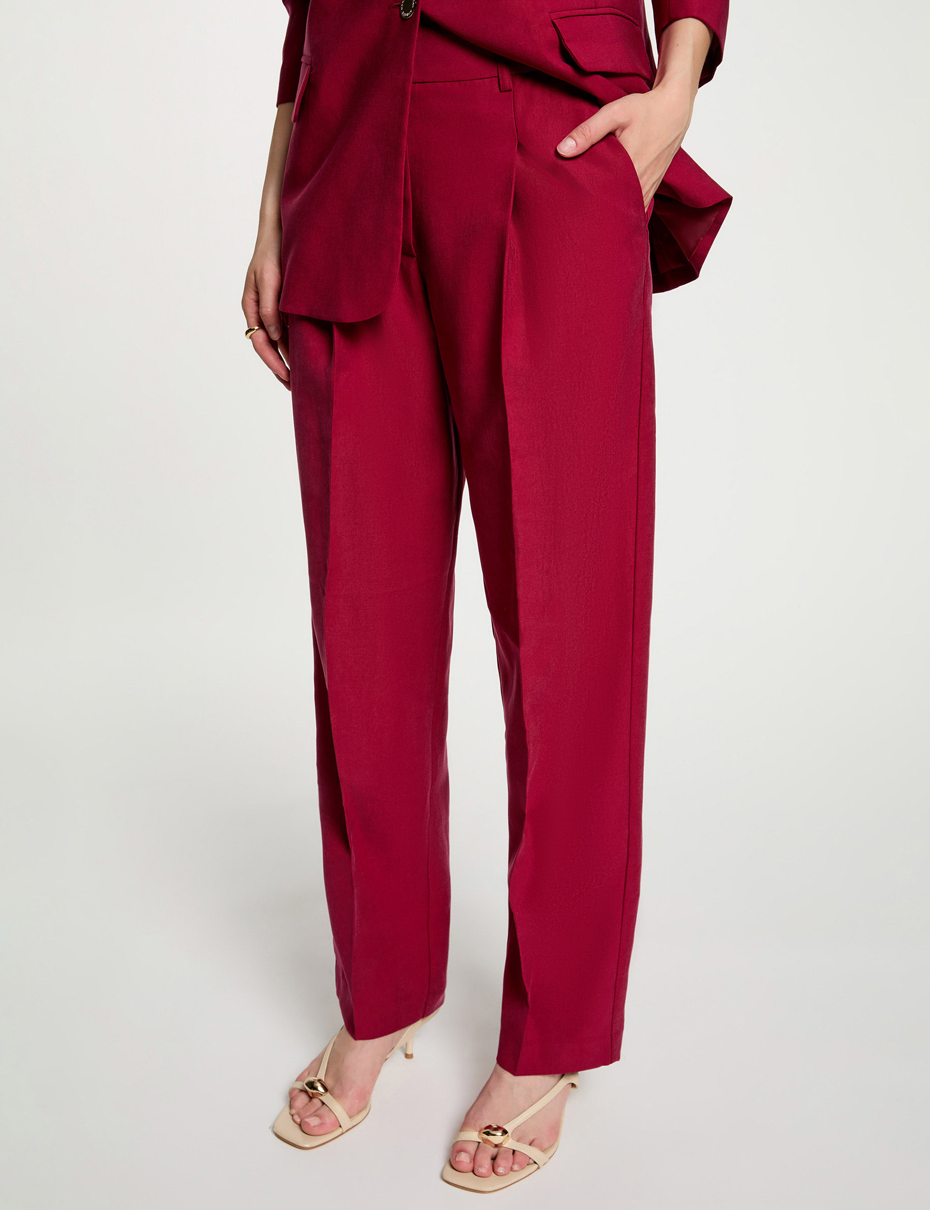 Pantalon taille haute bordeaux femme
