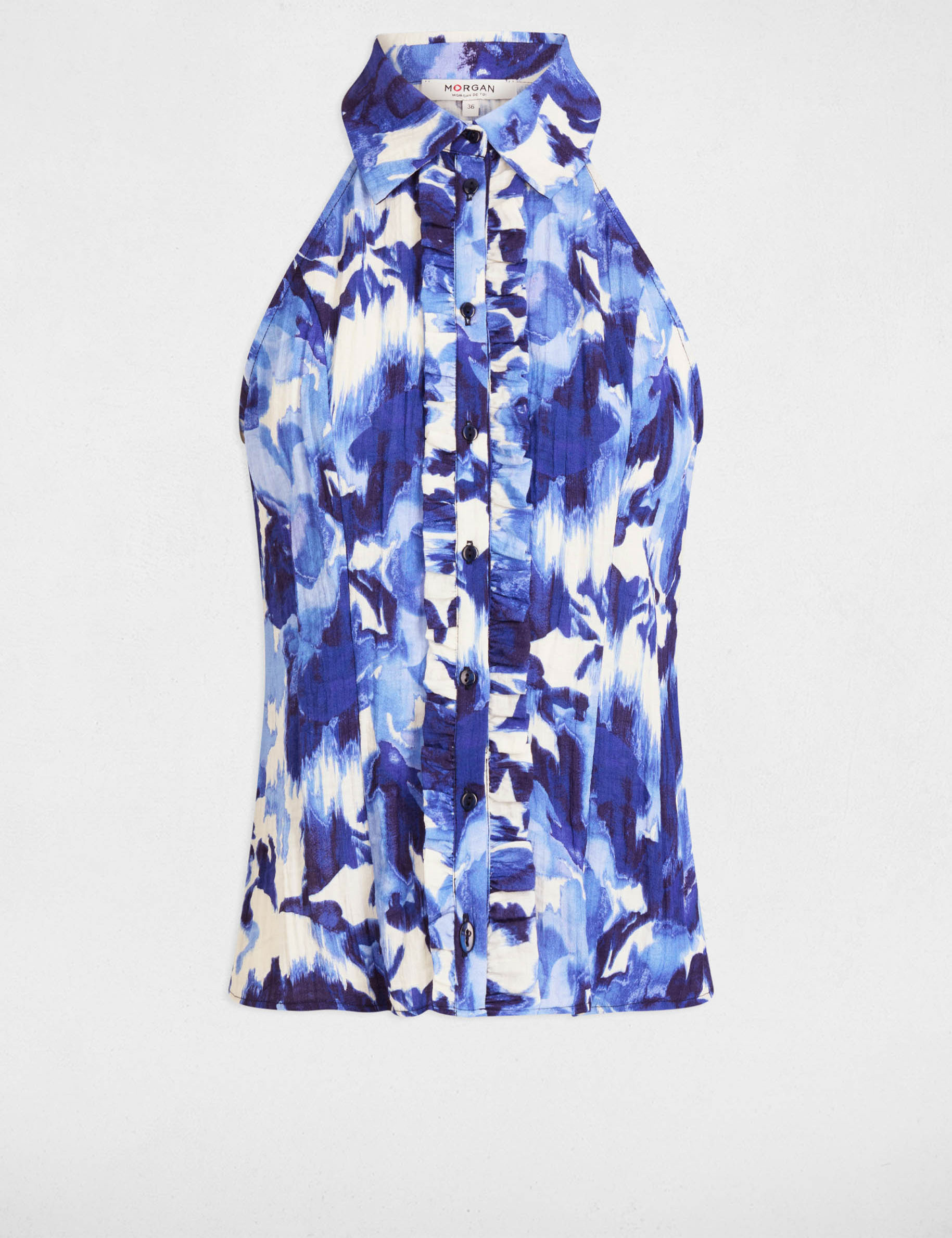 mouwloos overhemd met print meerkleurig vrouw Mouwloos overhemd met print meerkleurig vrouw