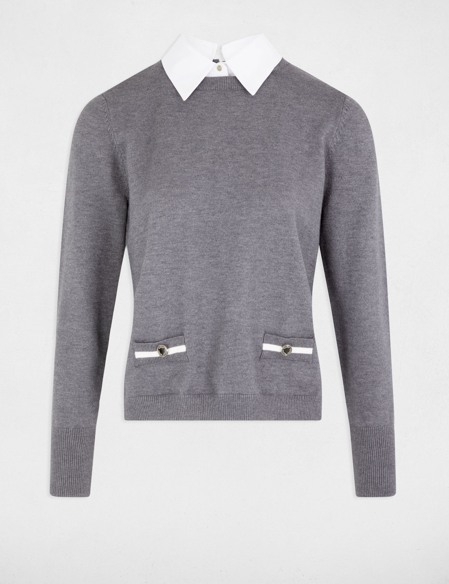 pull col chemise gris clair femme Pull col chemise gris clair femme