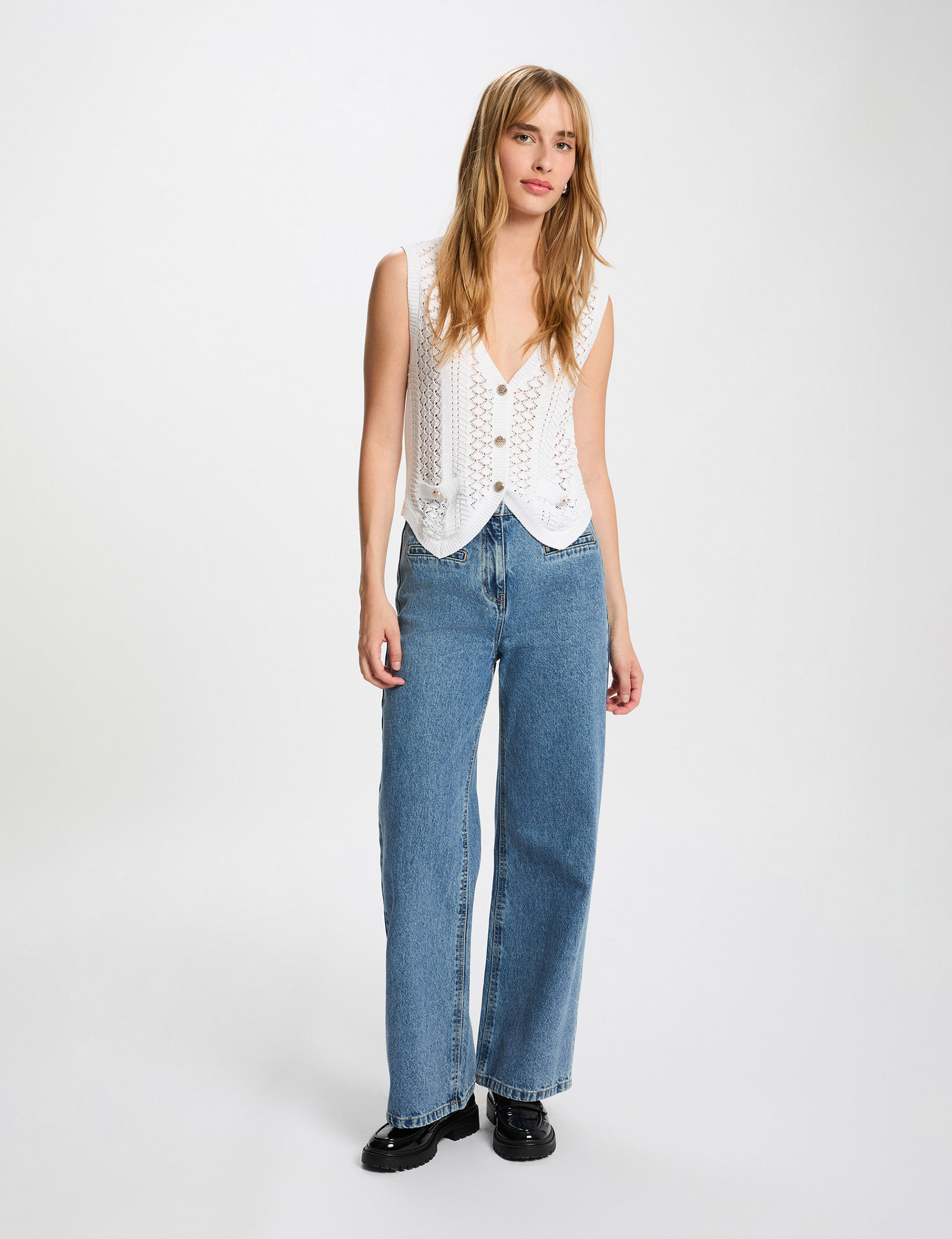 Gilet sans manches col v blanc femme