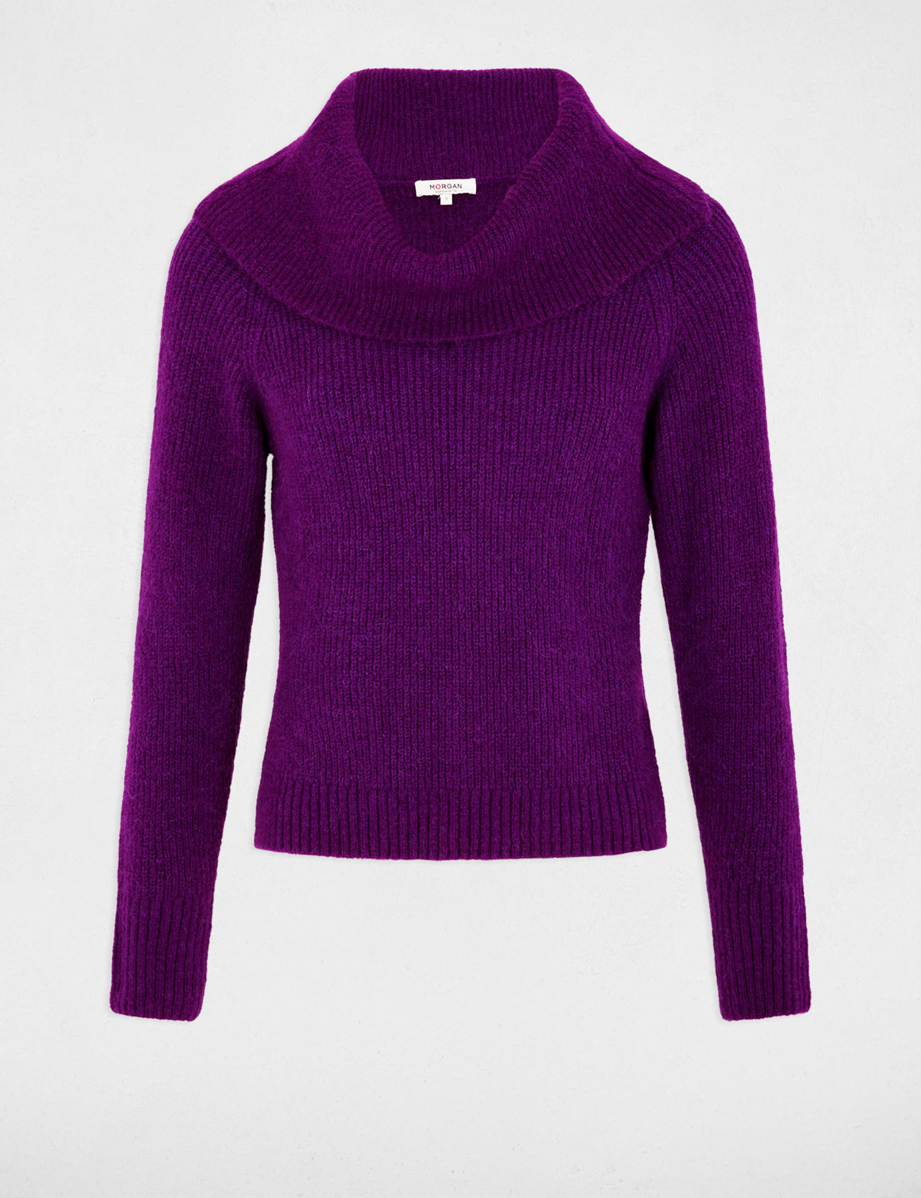 Pull col b&eacute;nitier c&ocirc;tel&eacute; violet femme