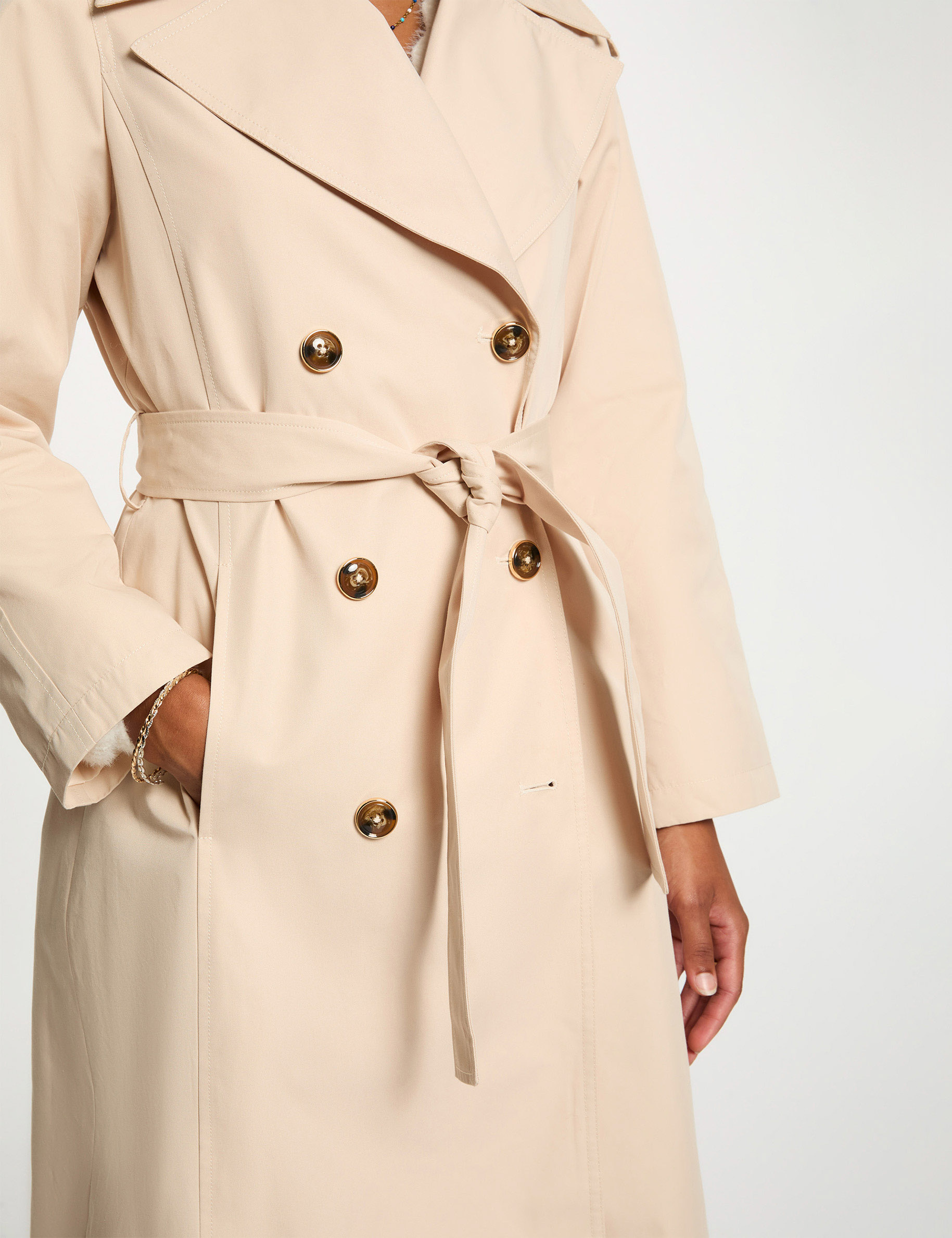 trench long col tailleur sable femme zand vrouw