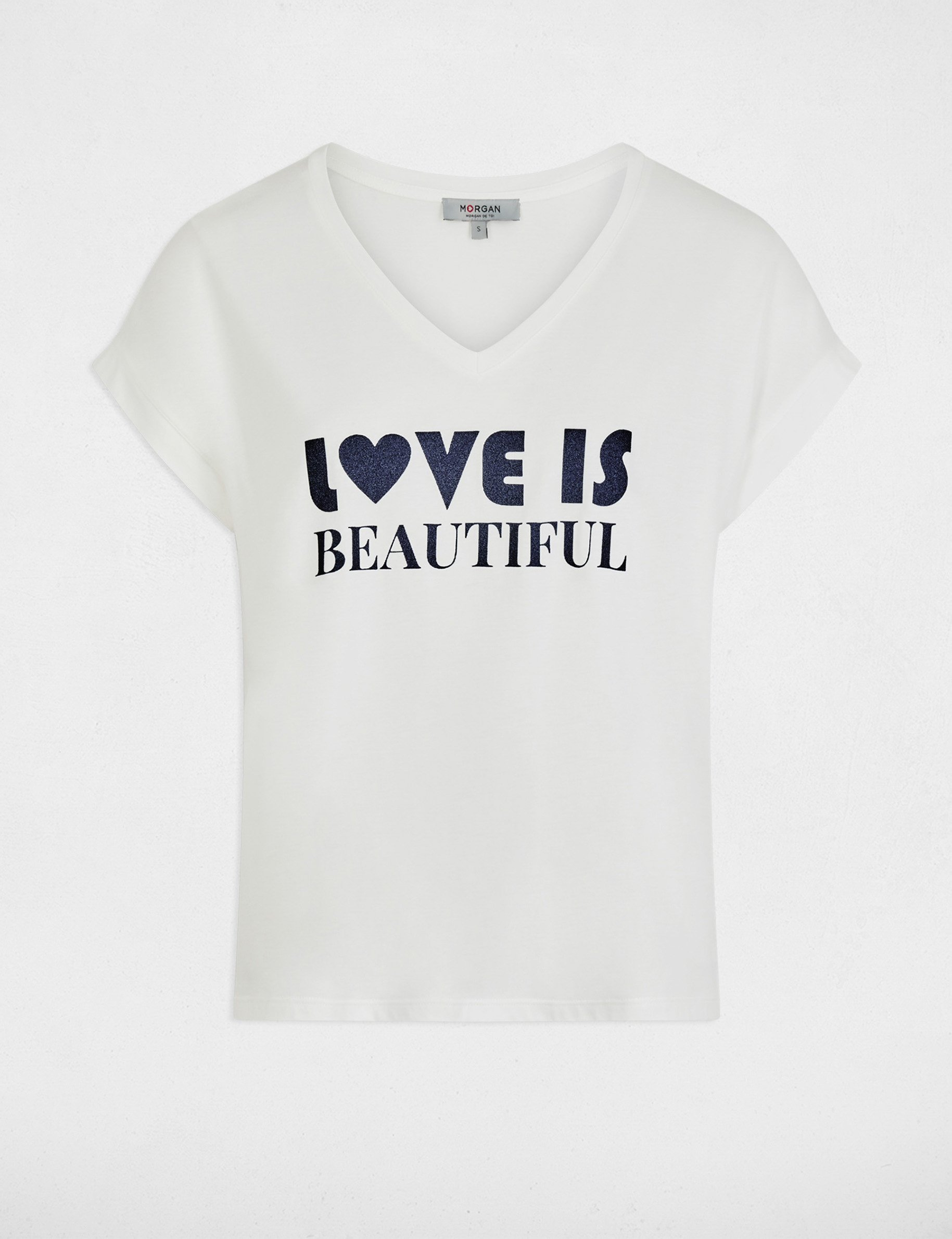 T-shirt col v manches courtes blanc femme
