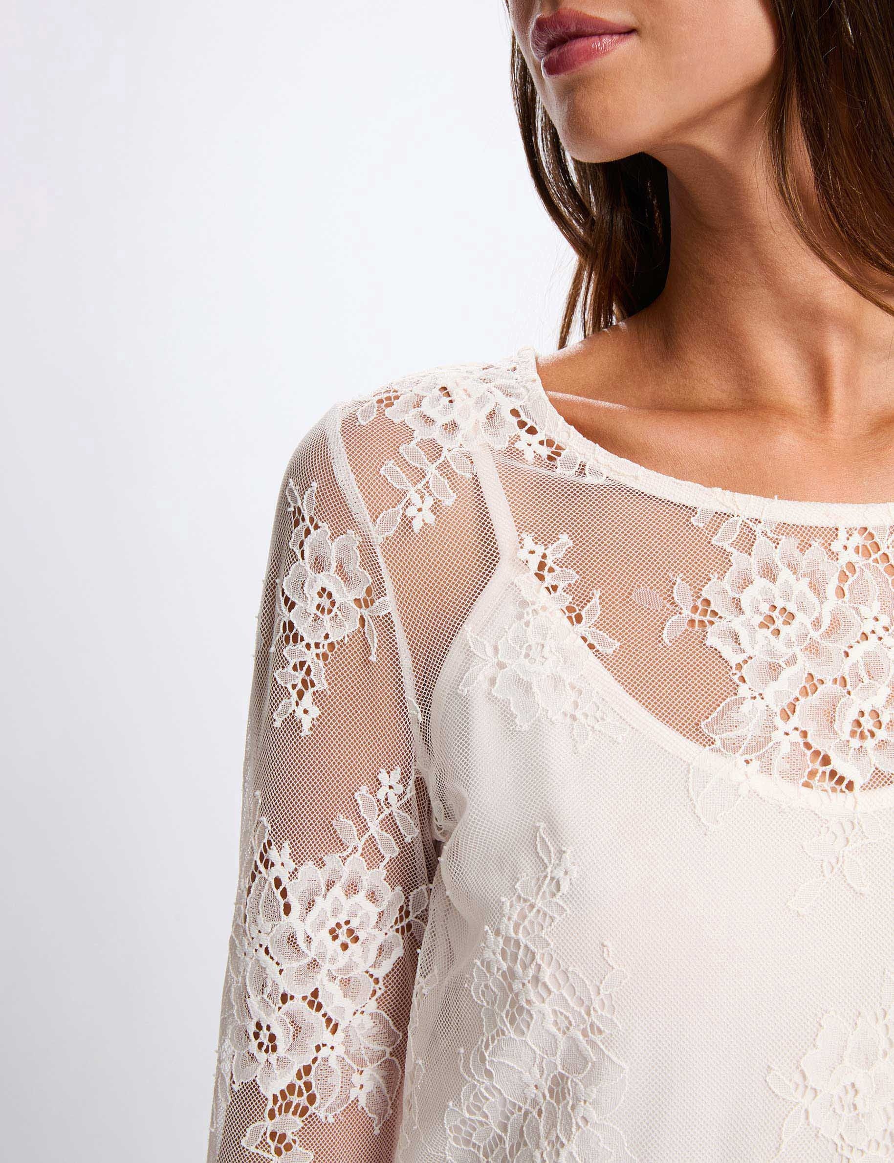 Kant T-shirt met lange mouwen ivoor vrouw