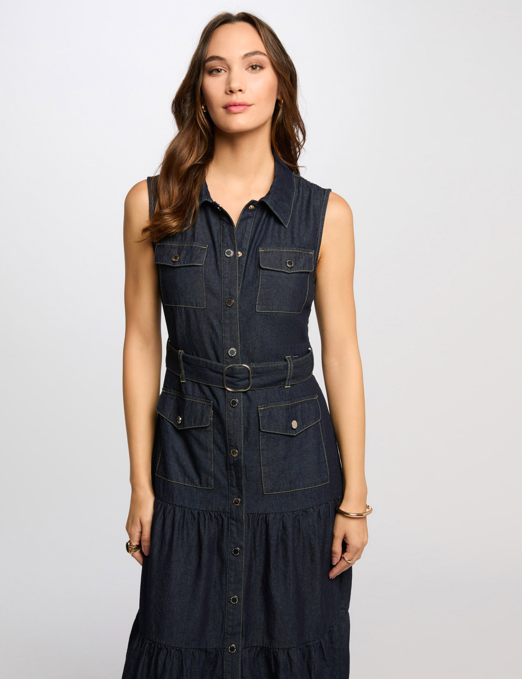 robe longue droite en jean denim brut femme Robe longue droite en jean denim brut femme