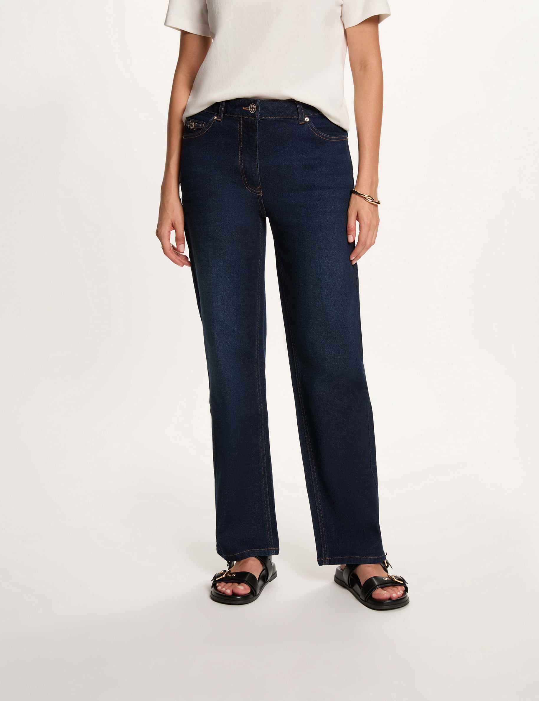 Jean droit taille haute bleu femme