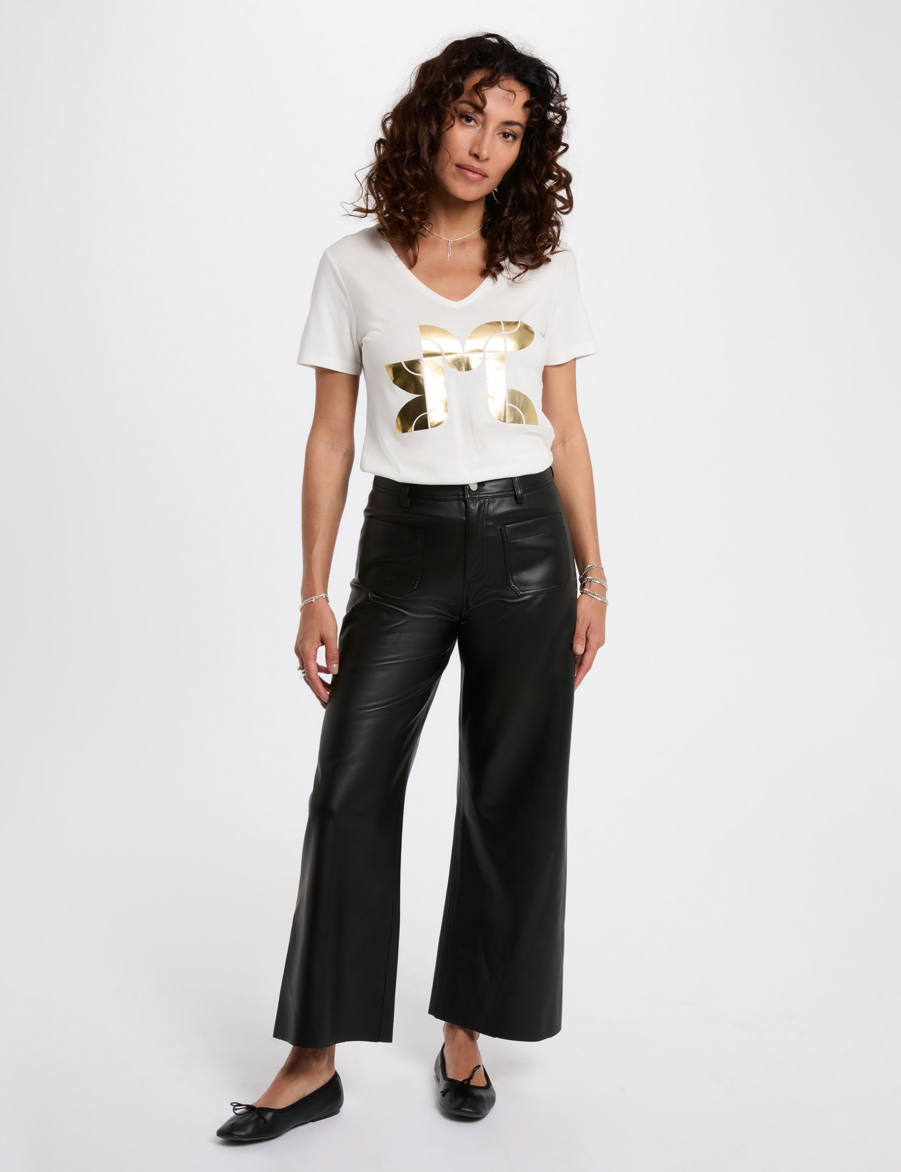 t shirt court serigraphie blanc femme T-shirt court sérigraphié blanc femme