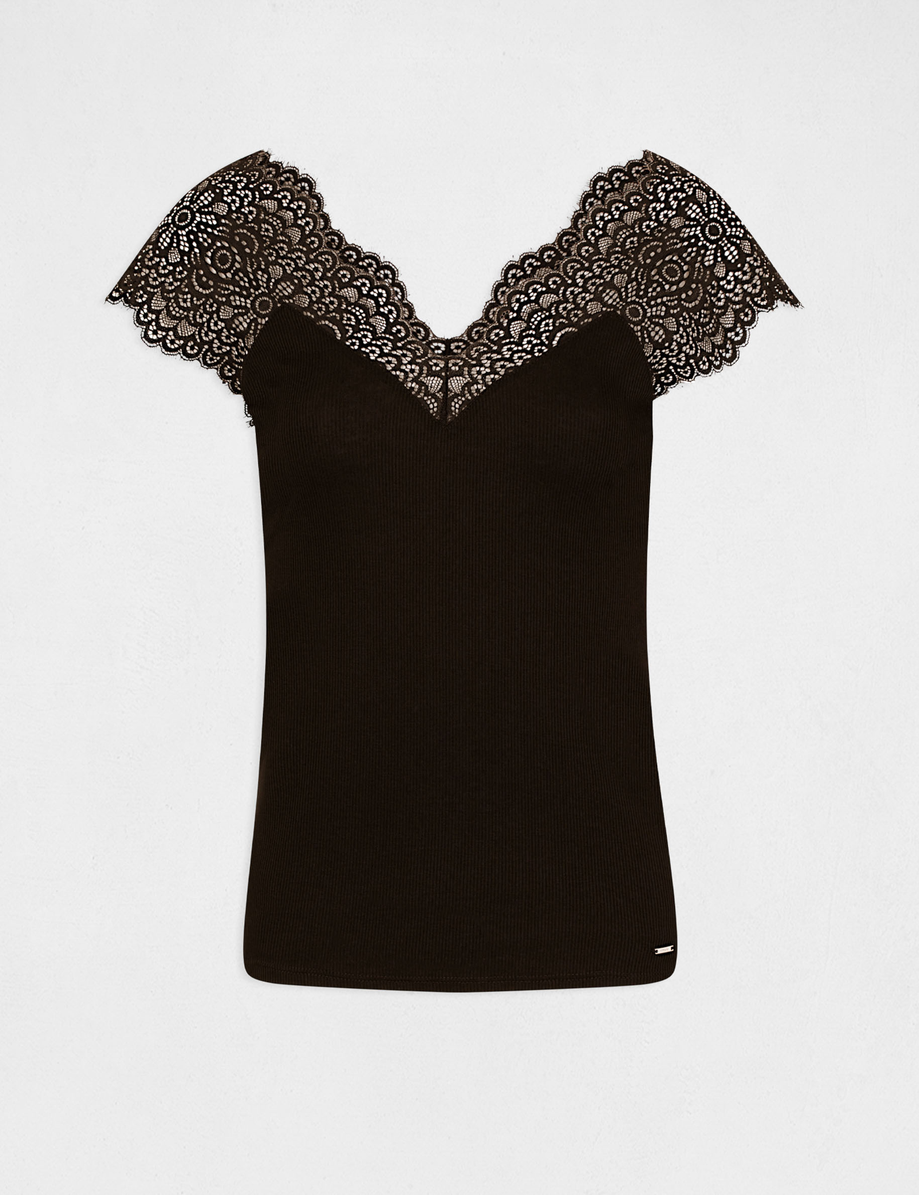 Tanktop met brede kanten bandjes zwart vrouw