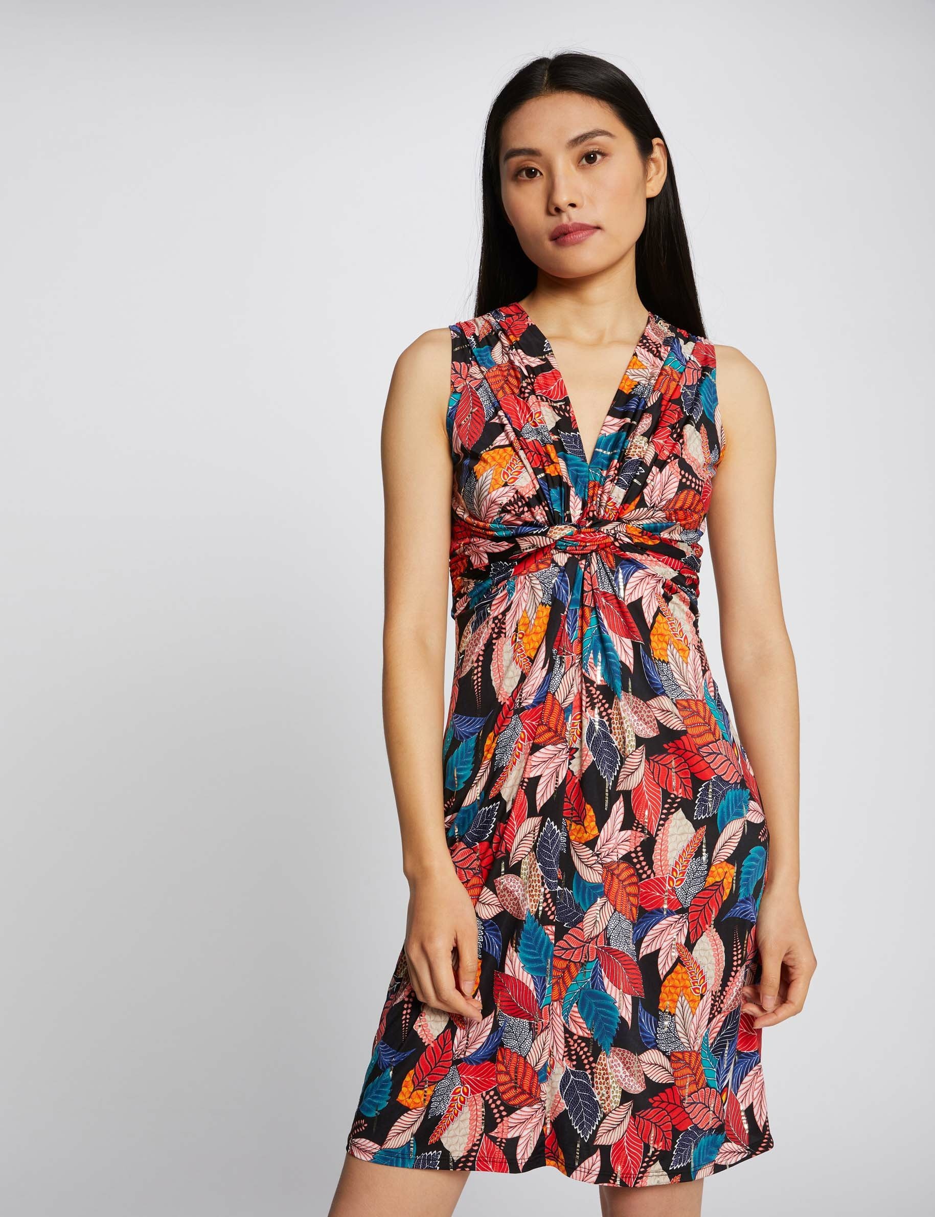 Wijd uitlopende jurk met groenteprint meerkleurig vrouw