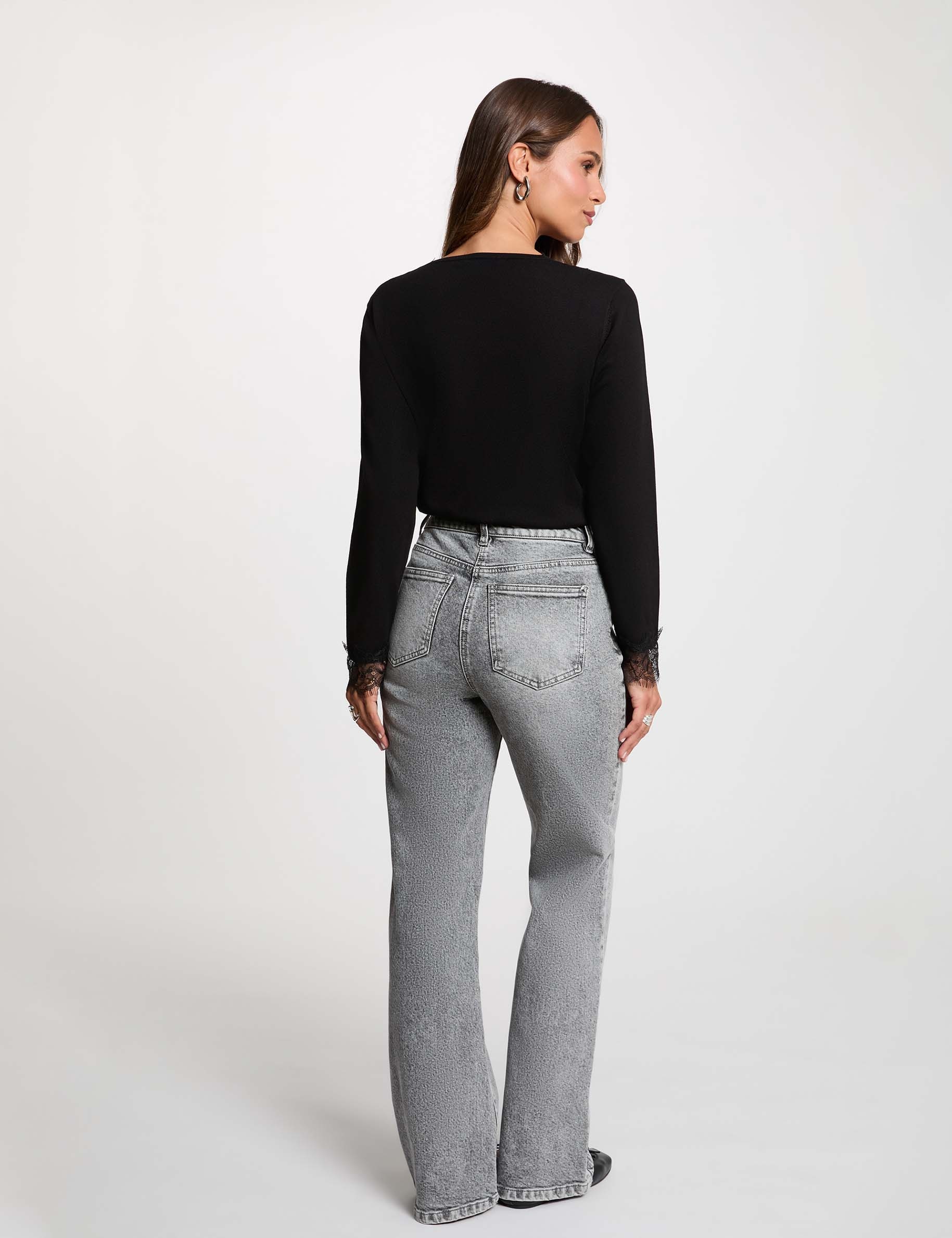 Pull col v dentelle noir femme