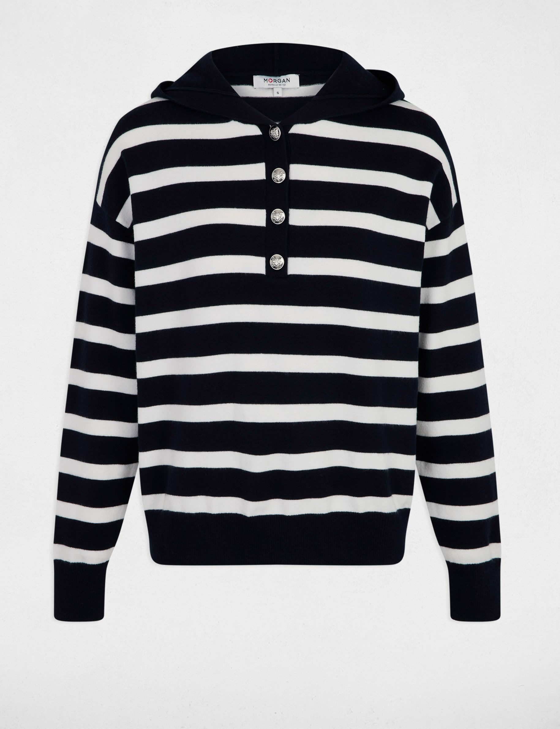 gestreepte trui met capuchon marineblauw vrouw Gestreepte trui met capuchon marineblauw vrouw