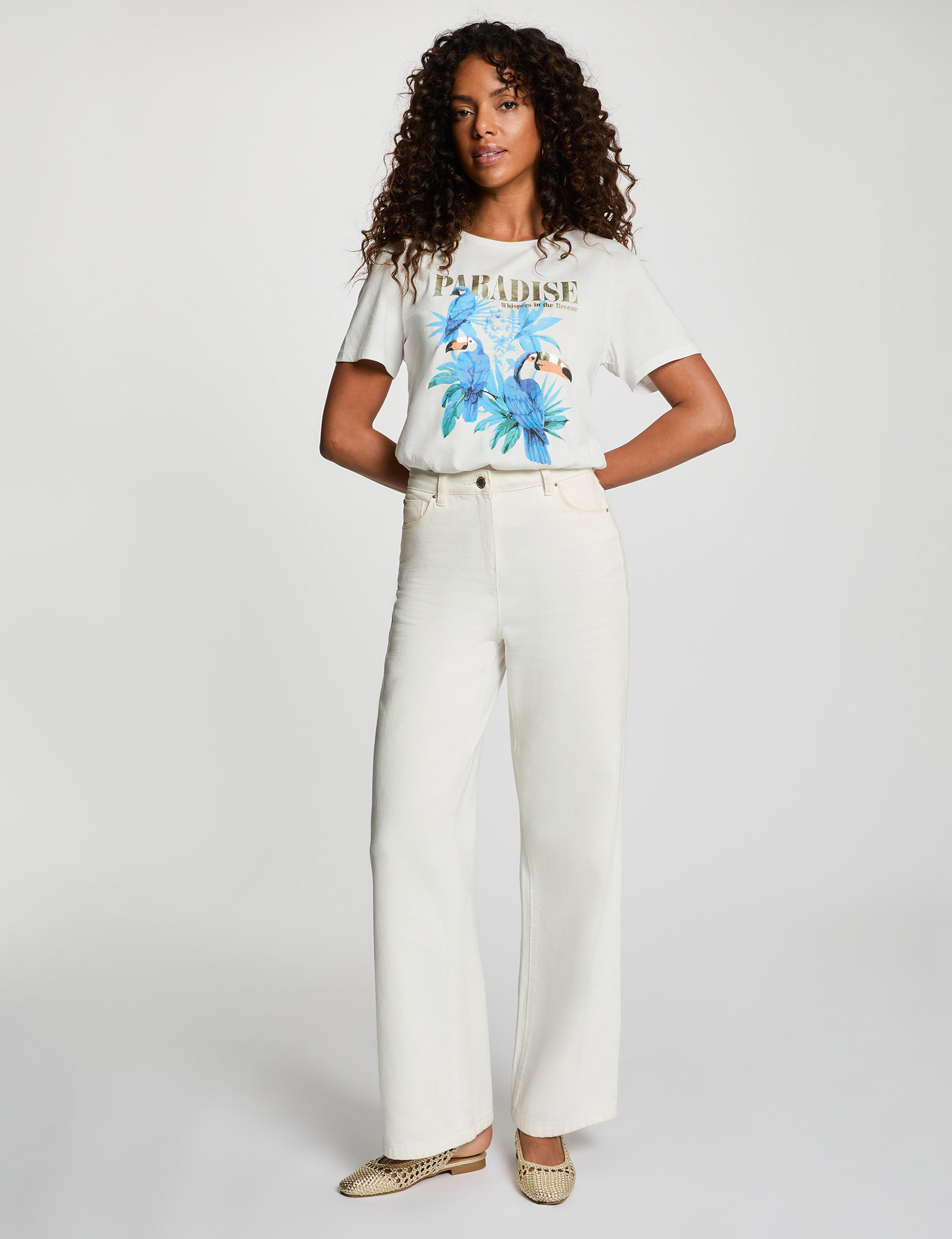 T-shirt met ronde hals en print helder wit vrouw