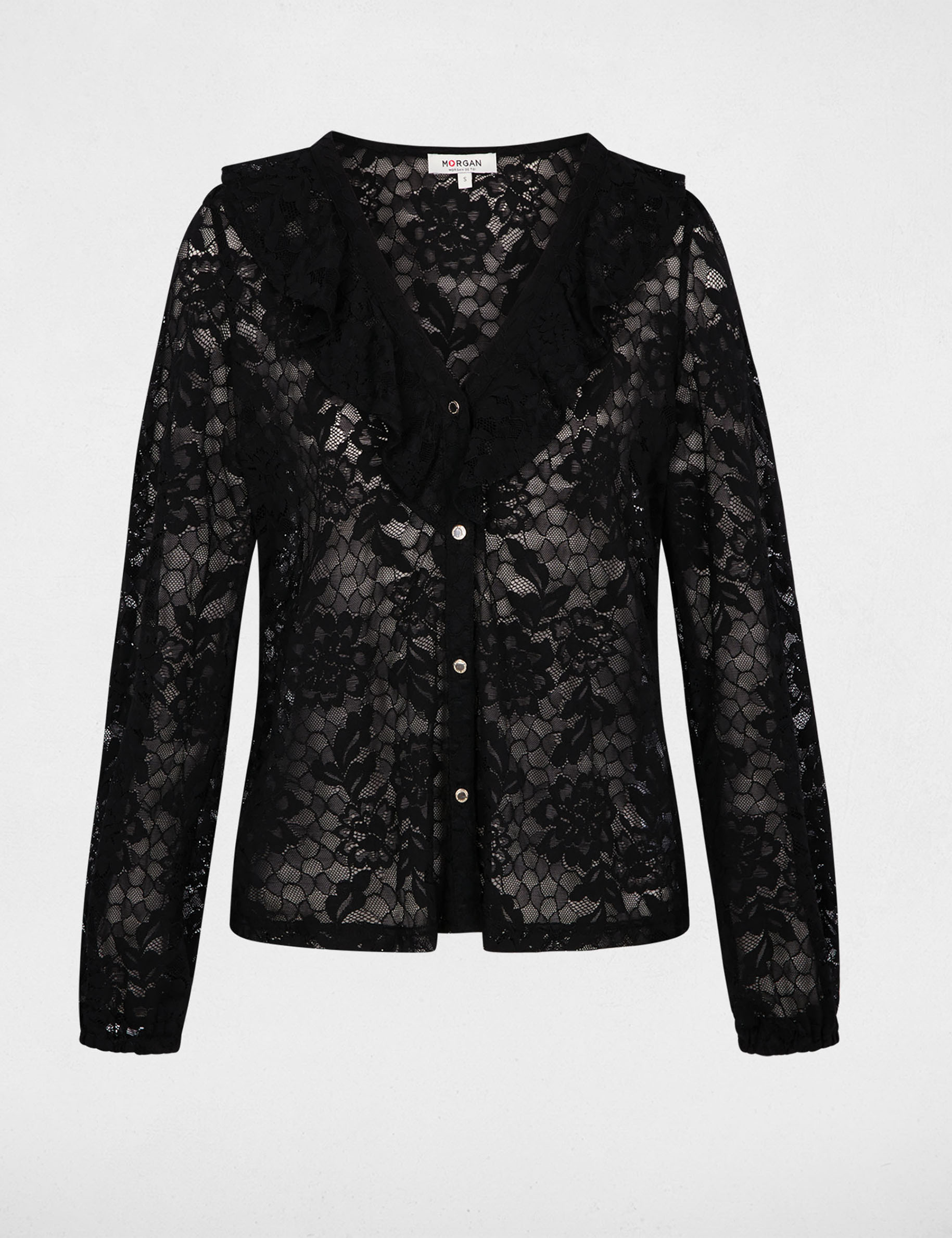 Kant blouse met V-hals zwart vrouw