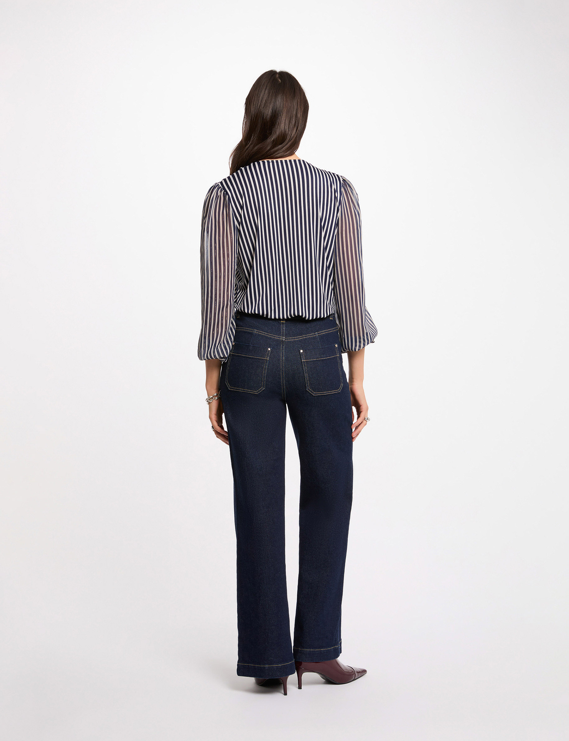 T-shirt col lavalli&egrave;re blanc femme