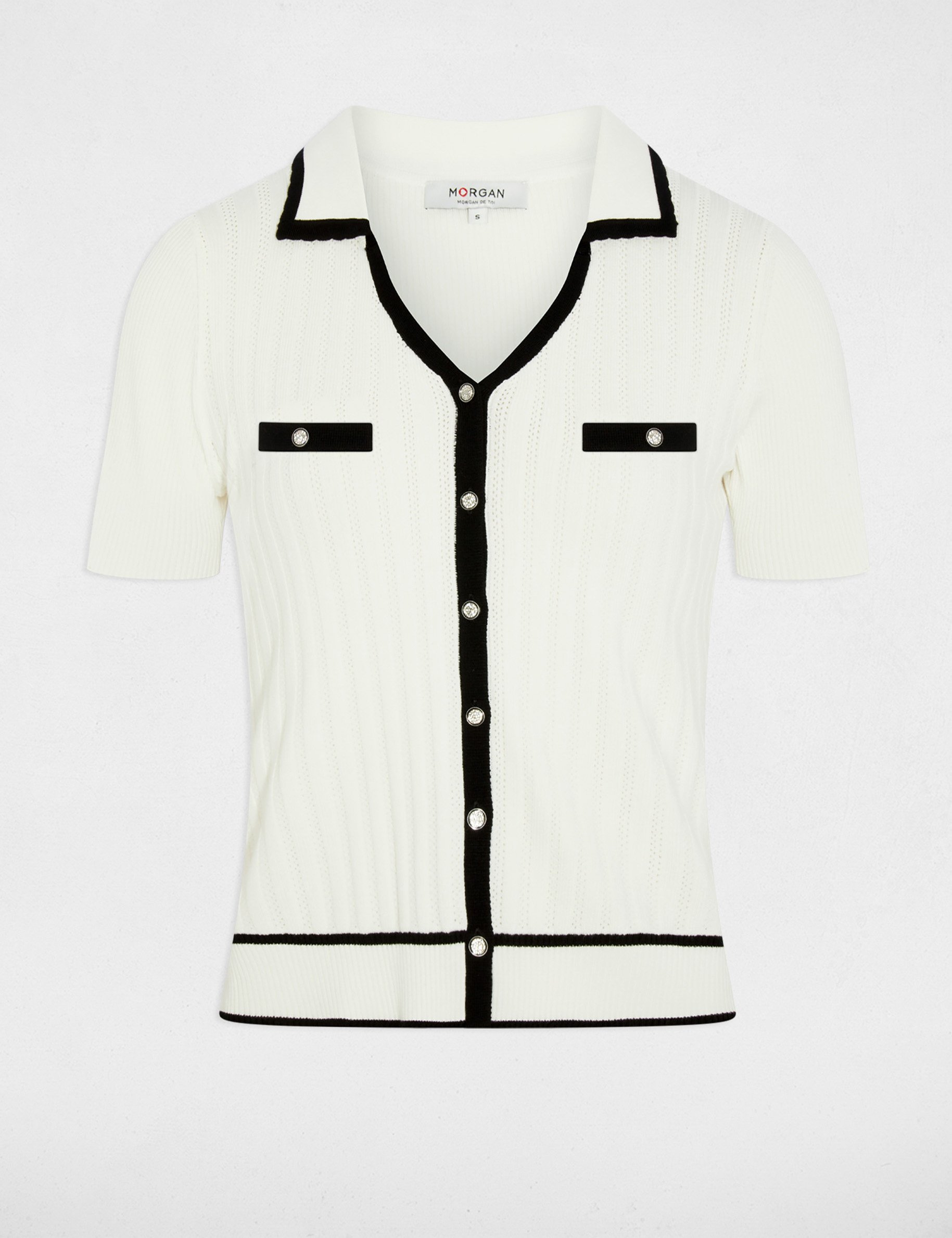 Getailleerde trui met reverskraag helder wit vrouw